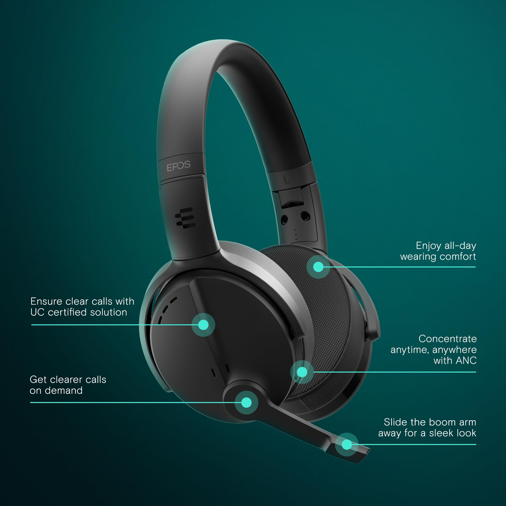 EPOS Sennheiser Adapt 560 II Wireless Bluetooth Headset - Noise Cancelling Office Headphones for Conference Calls, Gaming & Remote Work