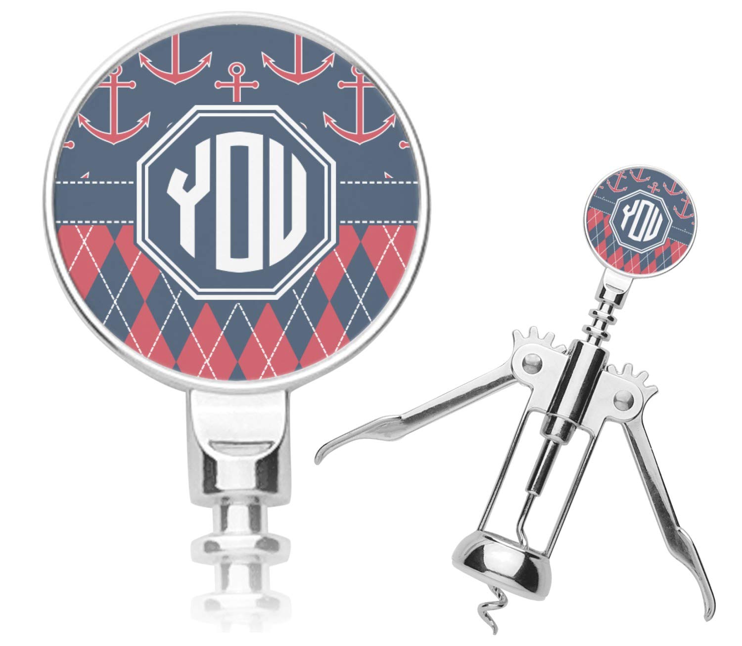 Personalized Anchor & Argyle Corkscrew - Unique Wine Opener Gift for Weddings, Anniversaries & Nautical Themed Parties