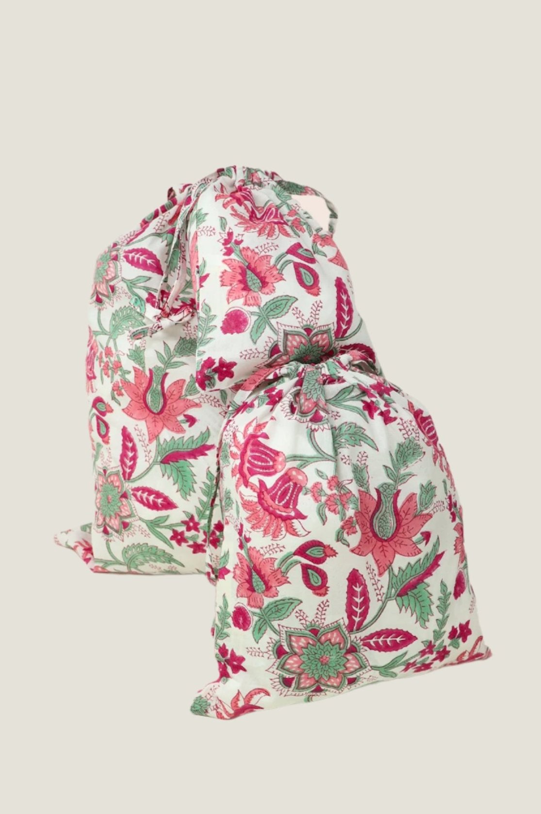 3-Pack Eco-Friendly Reusable Gift Bags with Lotus Flower Design - Pink & Green for Birthday, Wedding & Party Favors | Sustainable Gift Wrapping Solution