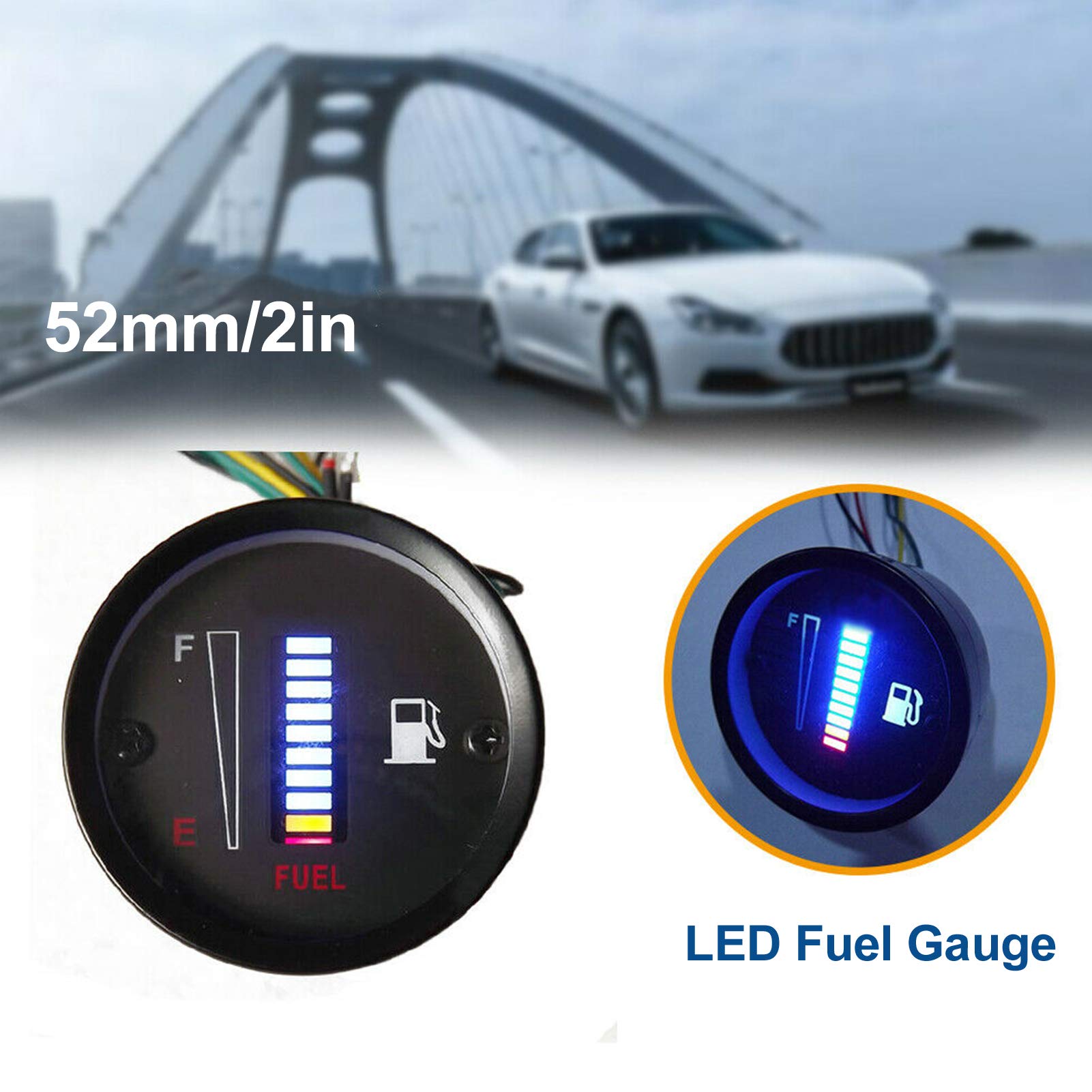 12V LED Fuel Gauge - 52mm Universal Adjustable Fuel Meter for Cars & Motorcycles - Perfect for Vehicle Fuel Level Monitoring & Dashboard Installation