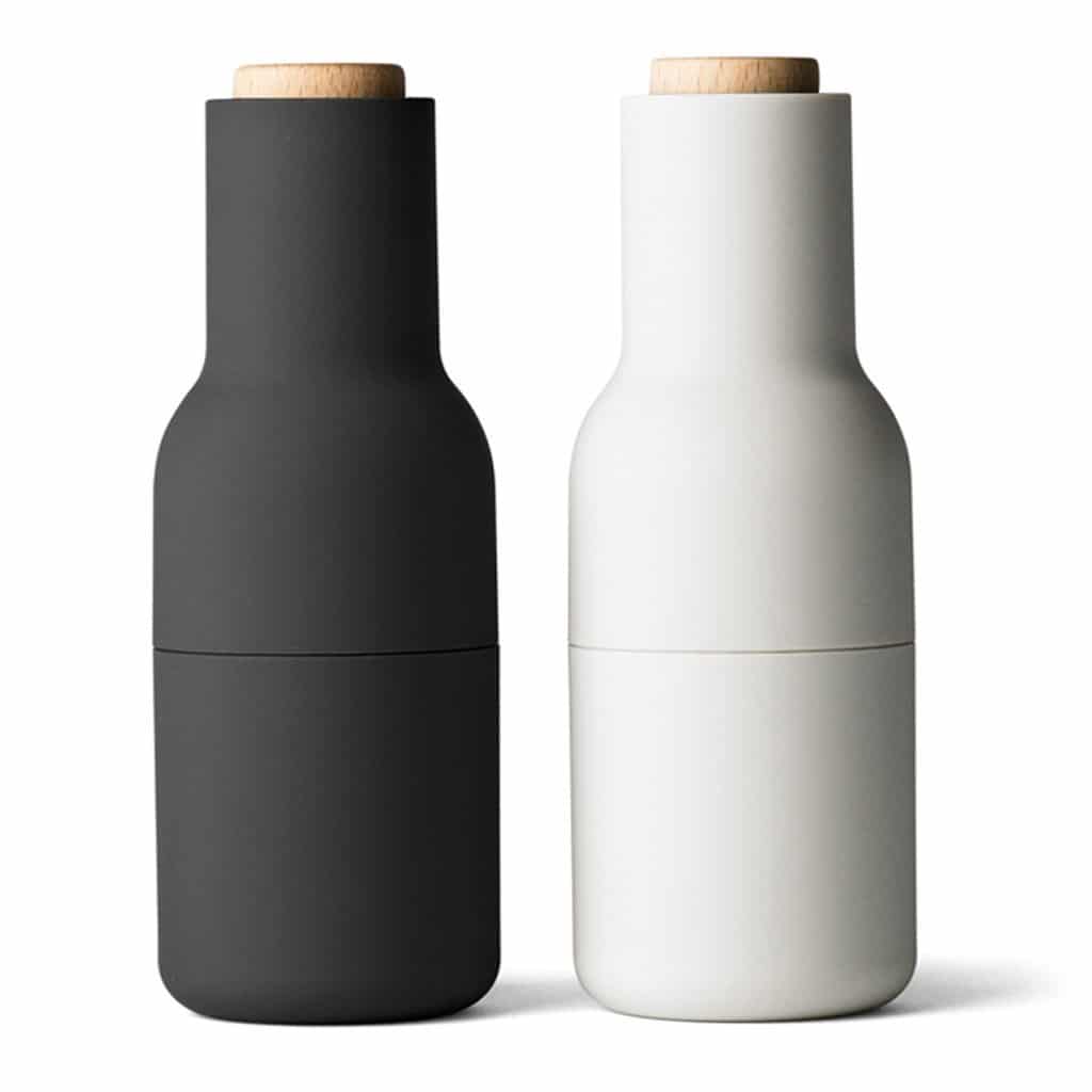 Premium Ceramic Salt and Pepper Grinder Set - AUDO CPH Ash/Carbon with Beech Wood Lid - Adjustable Coarseness for Gourmet Cooking, Dining Table & Kitchen Essentials