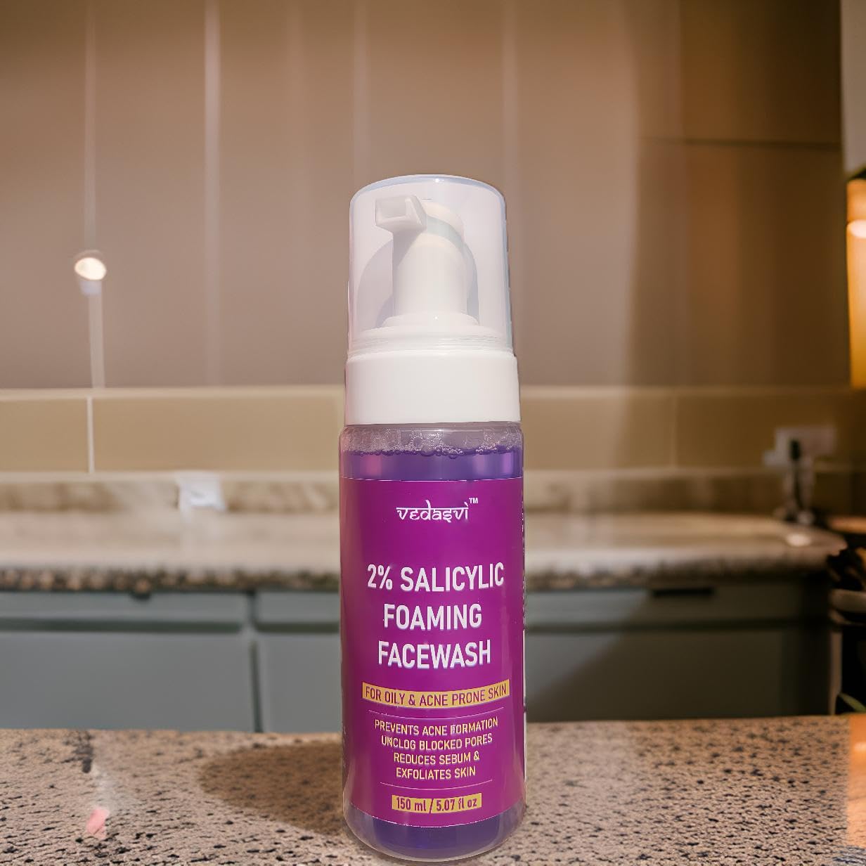 Vedasvi Foaming Face Wash with 2% Salicylic Acid & Niacinamide - Acne Treatment for Oily Skin | Pore Unclogging & Exfoliating Formula for Clear Skin | 150ml | Perfect for Daily Skincare Routine & Preventing Breakouts