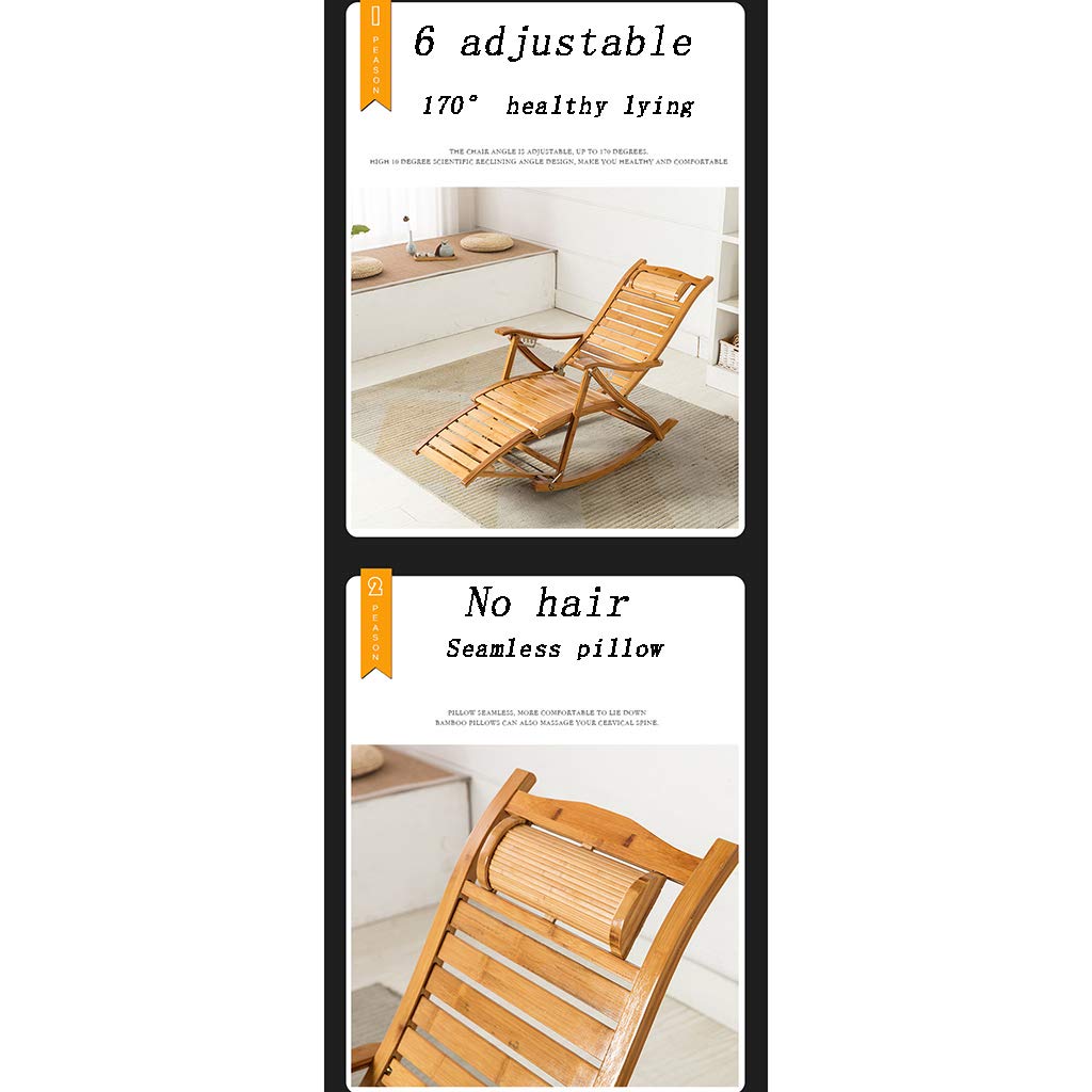 Premium Bamboo Rocking Chair with Foot Massage - Foldable, Adjustable & Portable Reclining Sun Lounger for Outdoor Relaxation, Backyard, Beach & Patio Use
