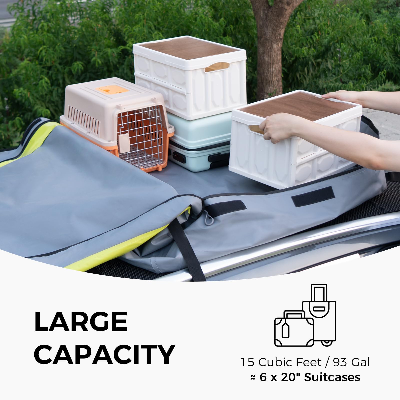 WELKIN Heavy Duty Waterproof Rooftop Cargo Carrier Bag - 15 Cubic Feet Car Roof Storage for All Vehicles (With/Without Rack) | Includes Anti-Slip Mat, 6 Door Hooks, TSA Lock & Storage Bag | Perfect for Road Trips, Camping & Outdoor Adventures