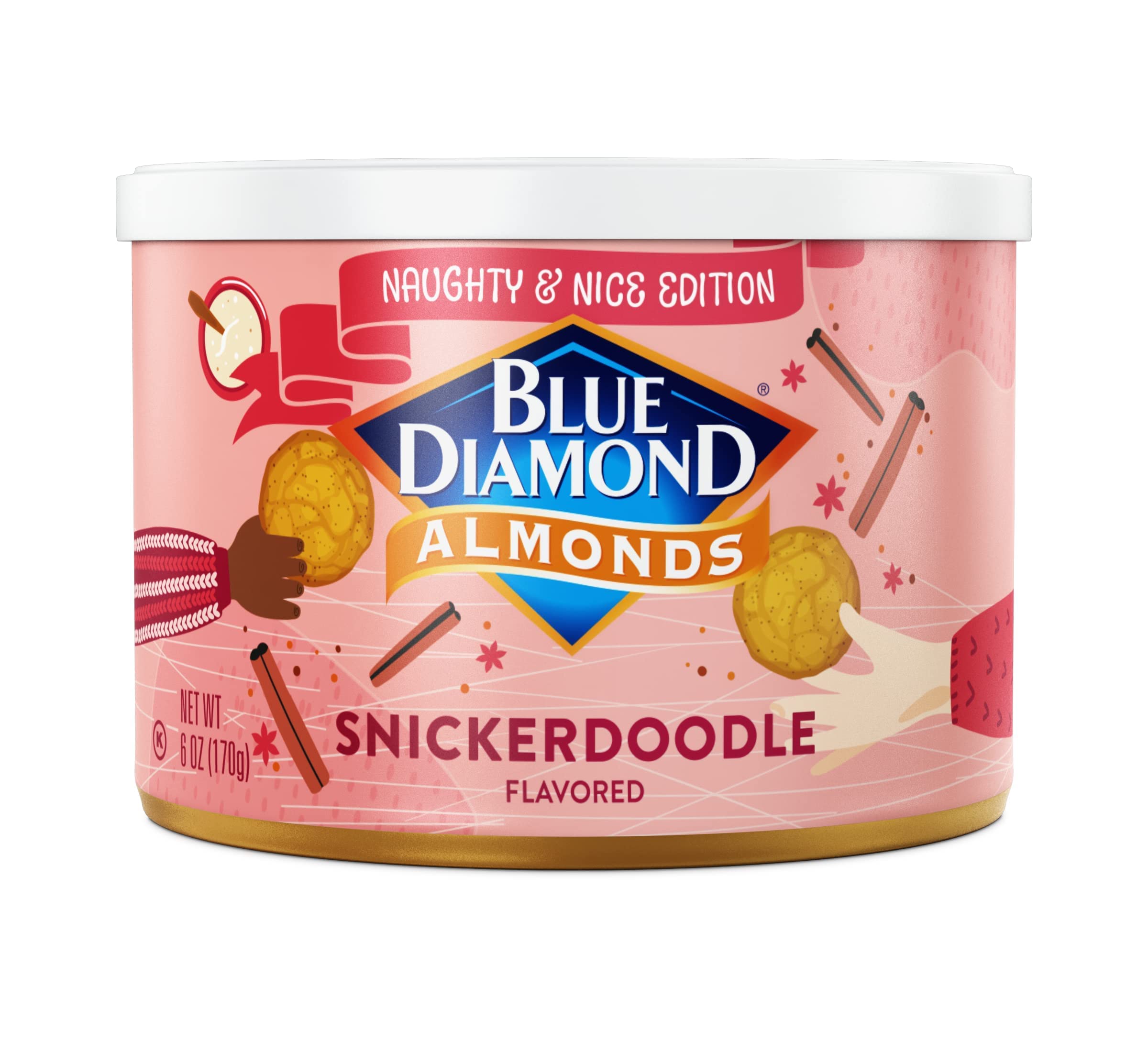 Blue Diamond Almonds Snickerdoodle Flavor Holiday Snack Nuts - 6 oz Resealable Can (Perfect for Christmas Gifts, Office Snacks & Party Treats)