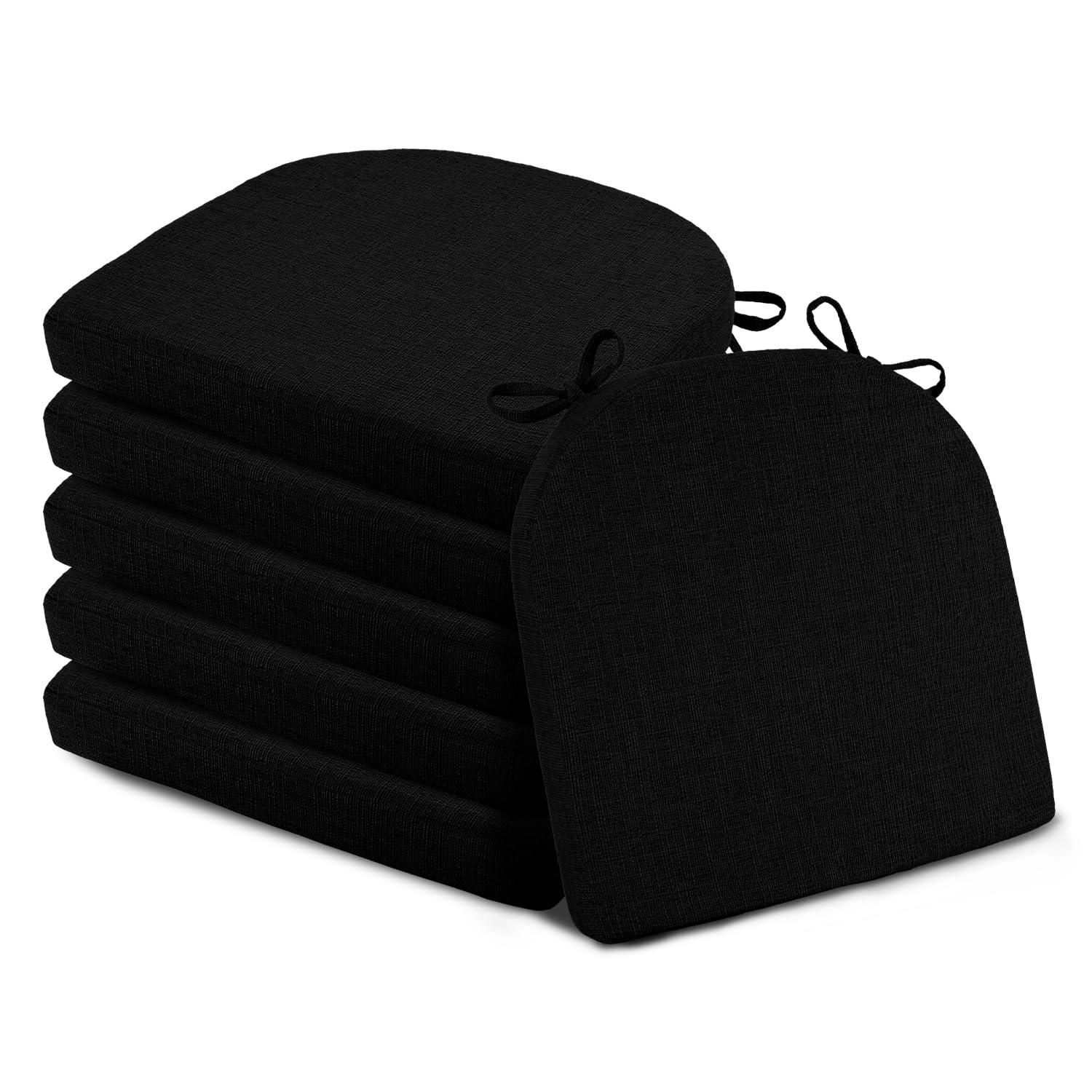 6 Pack Non-Slip Dining Chair Cushions with Ties - 16x16 Inch Kitchen Chair Pads for Comfortable Seating - Perfect for Dining Room, Kitchen, Office & Outdoor Use (Black)