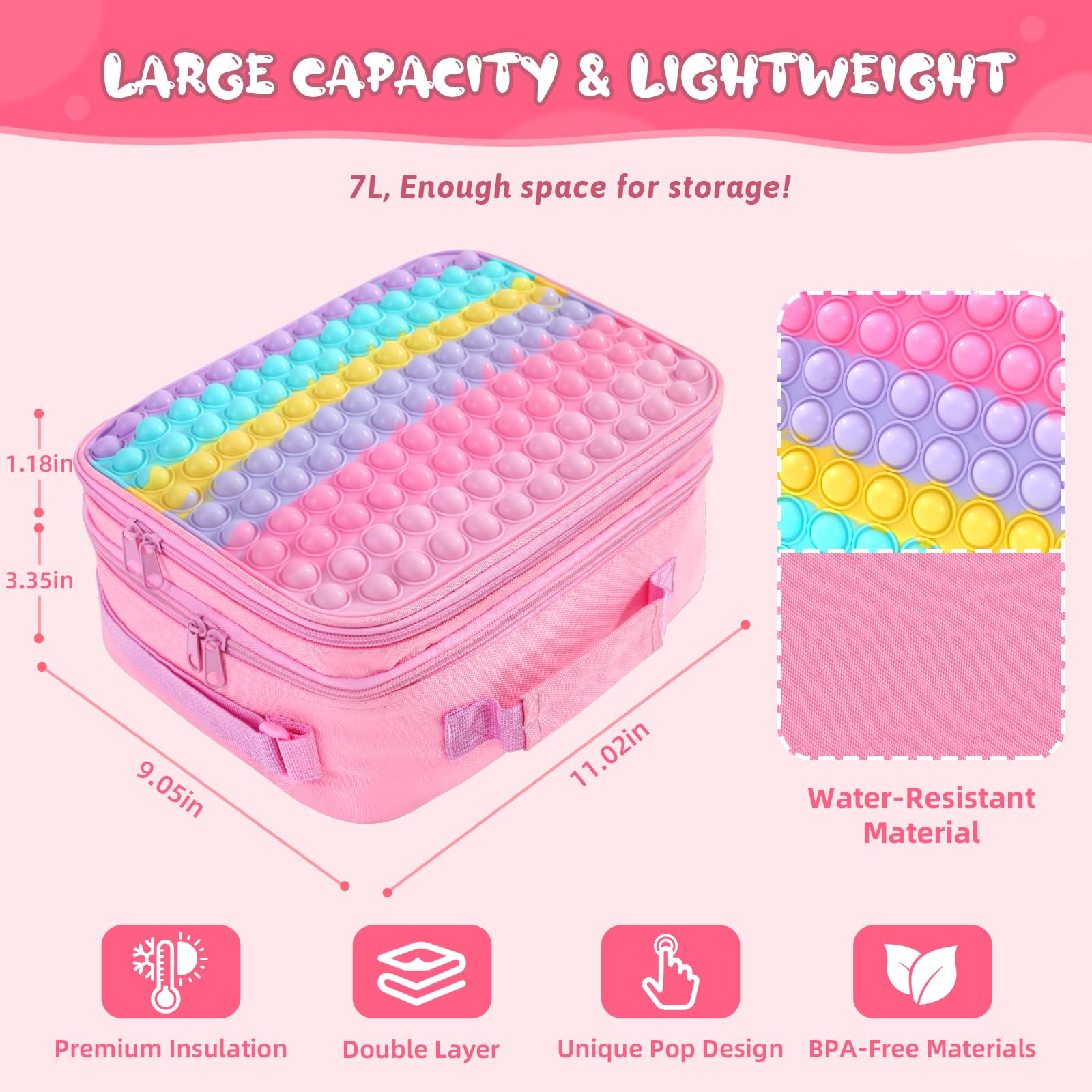 **Insulated Leakproof Lunch Box for Girls - Adjustable Strap Cooler Tote for School, Picnic & Outdoor Activities | Perfect for Kids' Lunches, Snacks & Beverages**