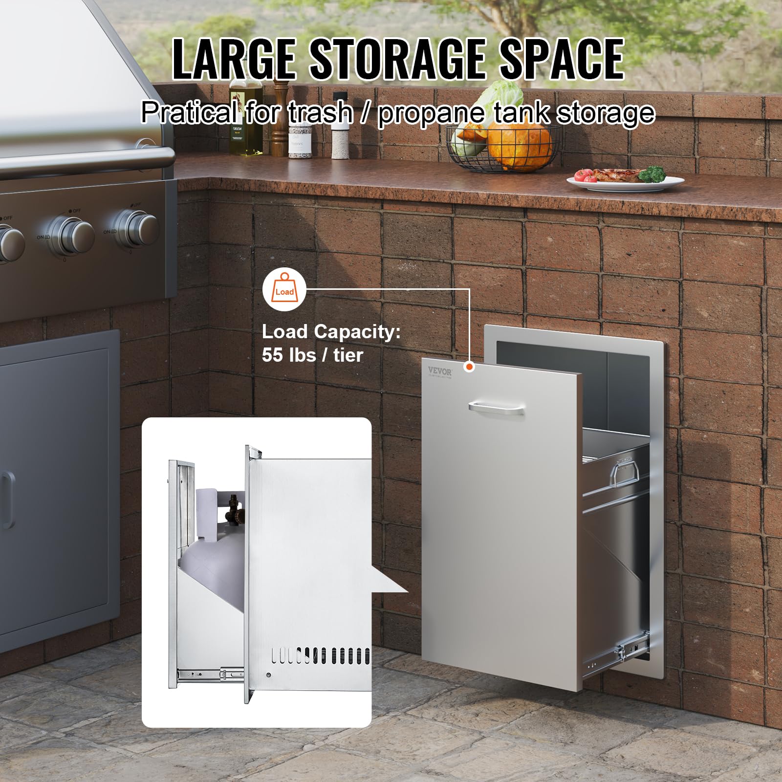 VEVOR Stainless Steel Pull Out Trash Drawer for Outdoor Kitchen - 16