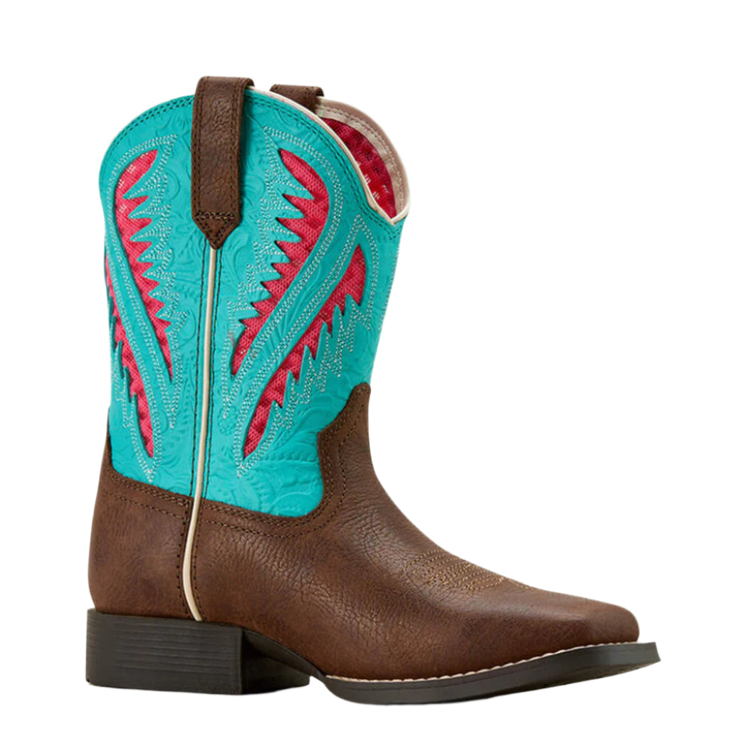 Ariat Kids Clay & Turquoise Ventek Square Toe Cowboy Boots - Durable & Comfortable Western Boots for Boys & Girls - Perfect for Rodeo, Horse Riding & Outdoor Adventures