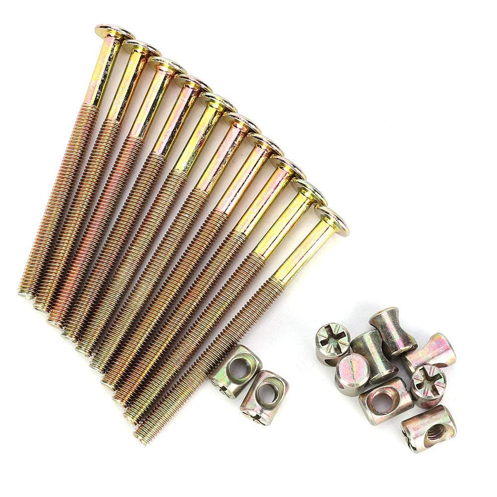 10 Pack M6 x 150mm Barrel Bolt Nuts - Hex Drive Cross Dowel Set - Heavy Duty Carbon Steel Furniture Connectors for Bunk Beds, Cots, Cribs & DIY Projects - Secure Bed Frame & Furniture Assembly Hardware