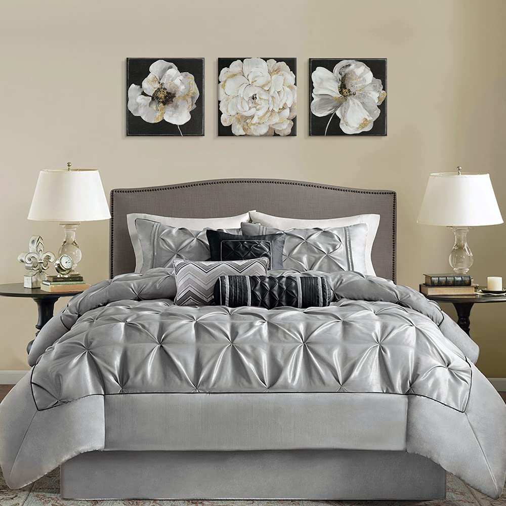 Black and White Flower Canvas Wall Art - Elegant White Blooming Floral Print for Bathroom, Bedroom & Living Room Decor | Perfect for Modern Home, Office & Gift Giving