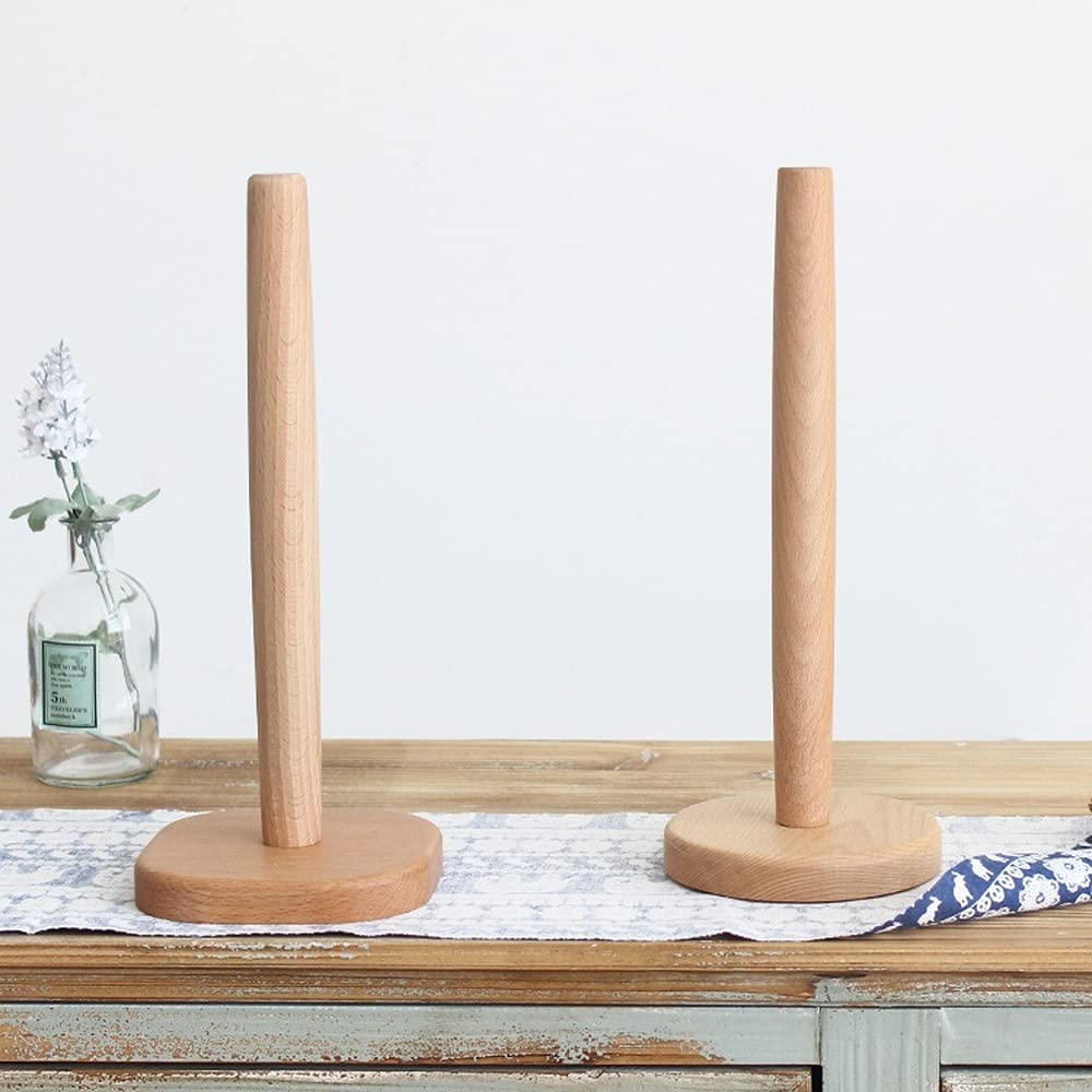 Durable Wooden Paper Towel Holder - Countertop Standing Roll Dispenser Organizer for Kitchen, Bathroom & Dining Table - Natural Wood Toilet Paper Stand for Home & Office Use