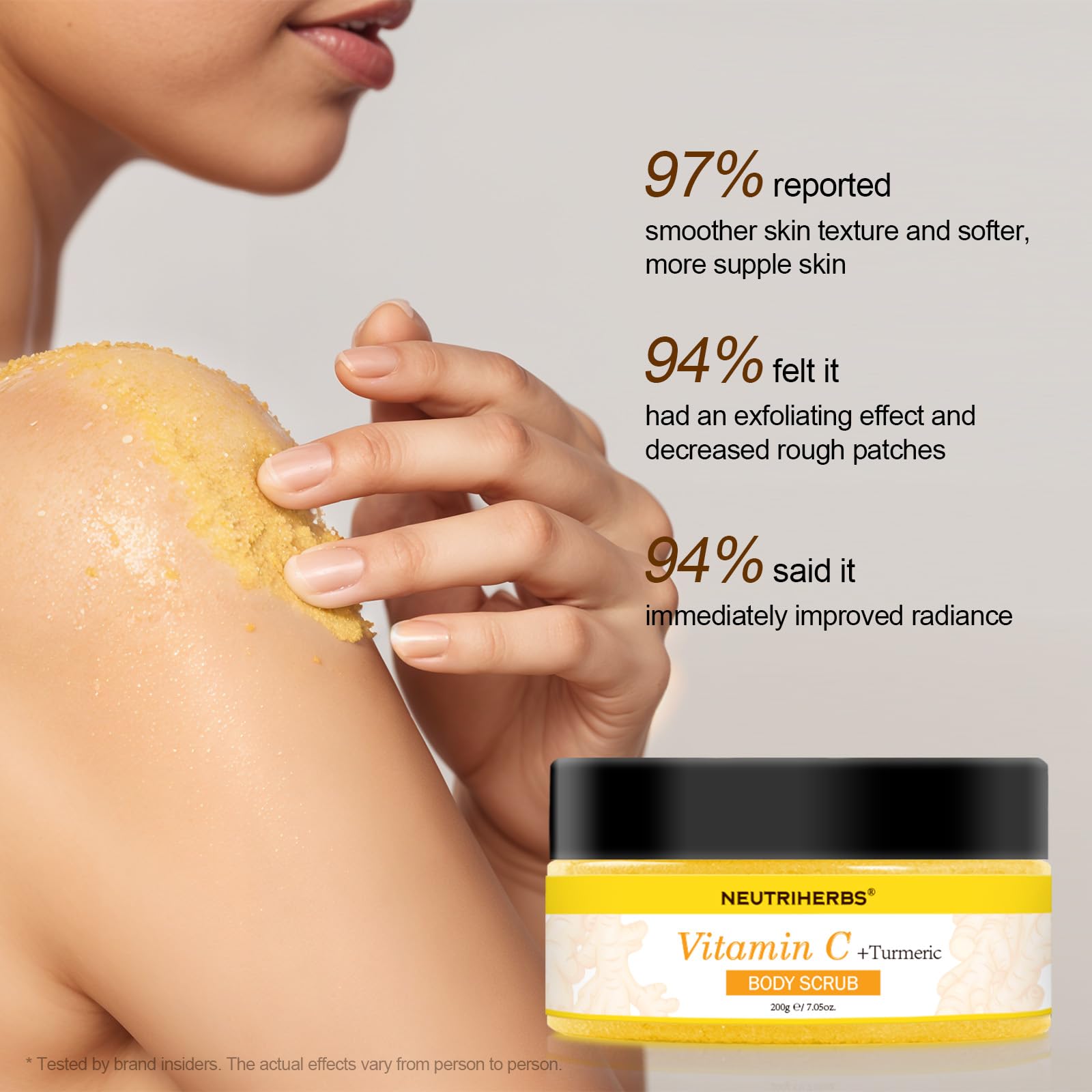 NEUTRIHERBS Turmeric Body Scrub with Vitamin C - Exfoliating & Moisturizing Scrub for Deep Cleansing of Body, Hands, Legs & Thighs (7.05oz) - Perfect for Spa Day, Post-Workout Refresh & Dry Skin Care