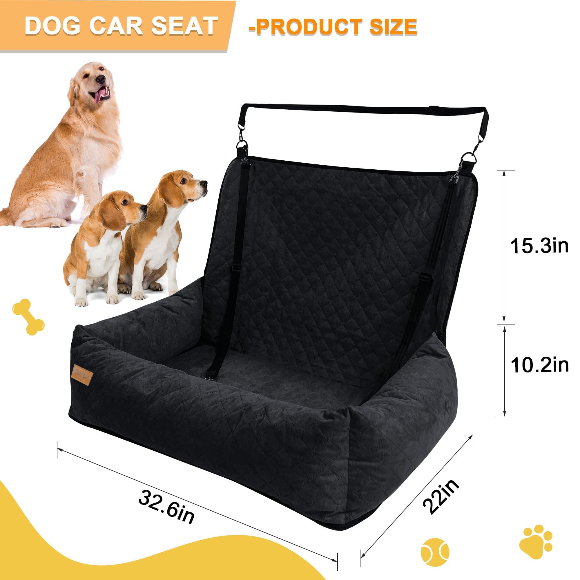 Premium Dog Car Seat Booster for Medium & Large Dogs - Safe, Comfortable & Machine Washable Pet Travel Bed | Ultra Soft Support for Car Rides, Road Trips & Vet Visits (Black, Medium Size)