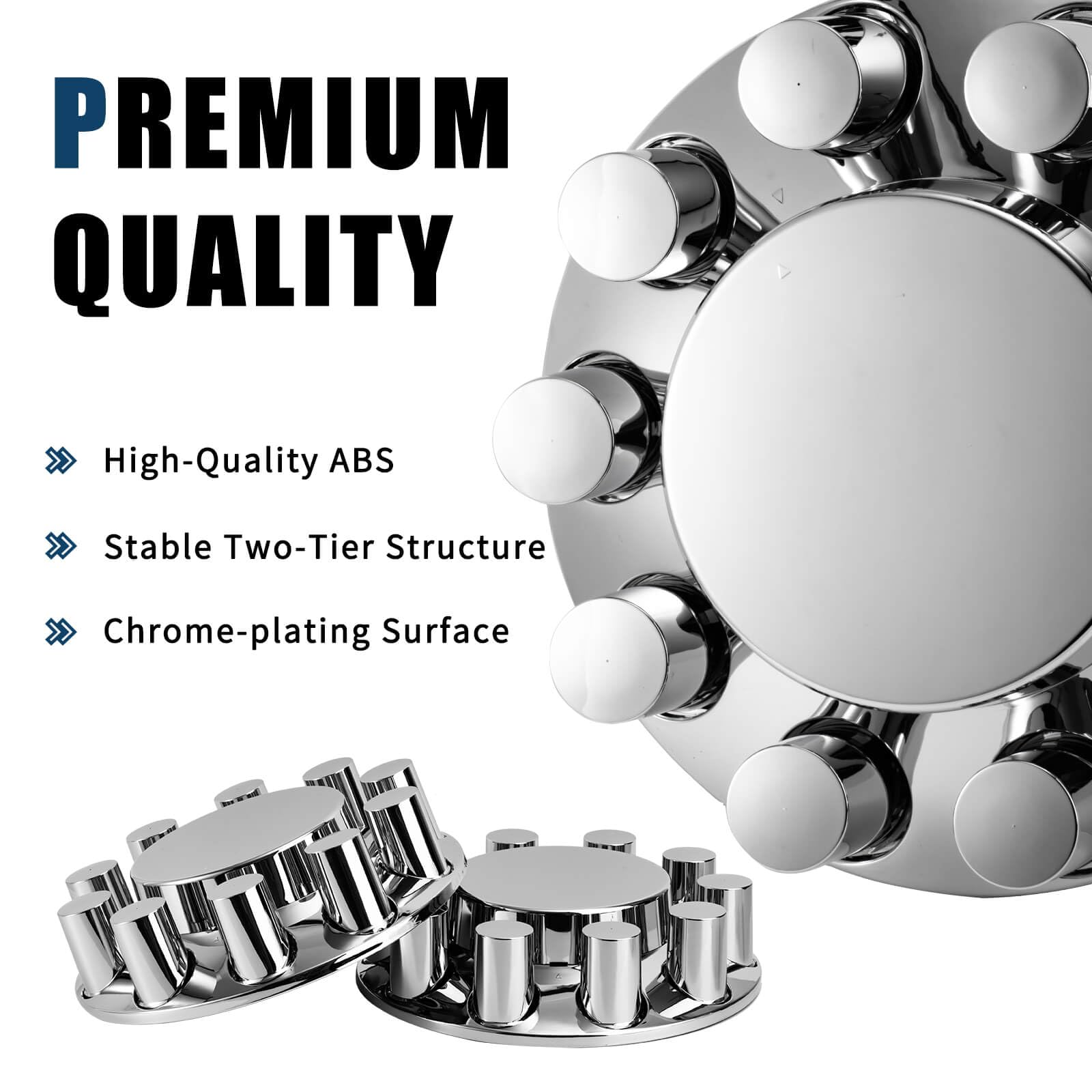 Chrome Semi Truck Wheel Covers - Set of 2 Front & 4 Rear Axle Hub Covers with 33mm Thread-On Lug Nut Covers for Semi Trucks & Trailers | Heavy Duty Protection & Stylish Upgrade for Long Haul Trucks