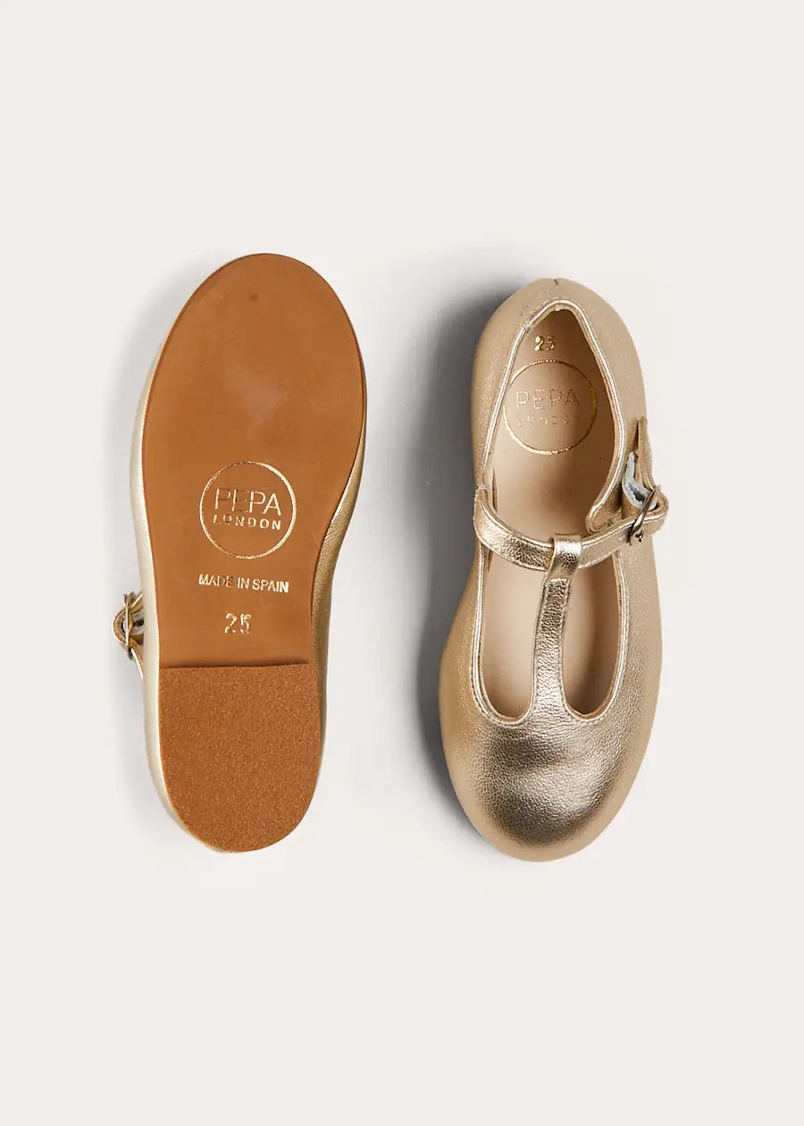 Gold Leather Charlotte Shoes for Women - Comfortable & Stylish (EU Sizes 24-35) - Perfect for Parties, Weddings & Formal Occasions