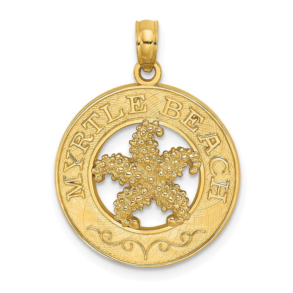 14K Yellow Gold Myrtle Beach Charm Pendant with Starfish Design - Perfect for Beach Vacations, Summer Jewelry Gifts & Coastal Fashion Accessories