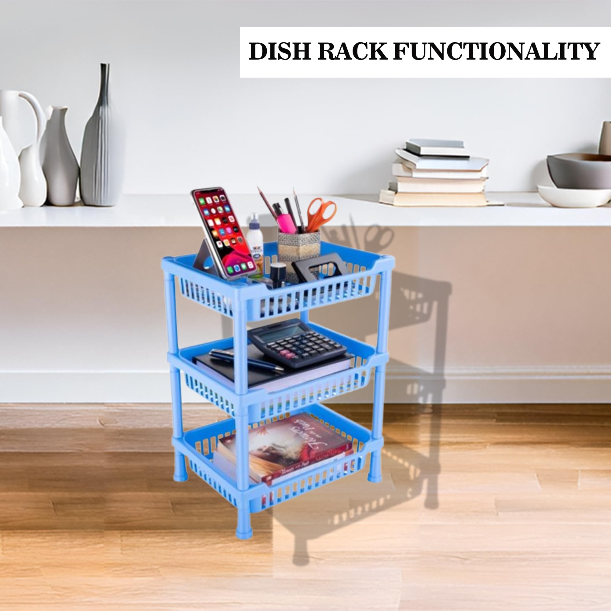 3-Tier Stackable Kitchen Cart with Dish Rack - Multipurpose Plastic Storage Organizer for Fruits, Vegetables, Food, Snacks, Bottles & Toys | Space-Saving Shelf for Pantry, Bathroom, Laundry Room & Dorm Organization
