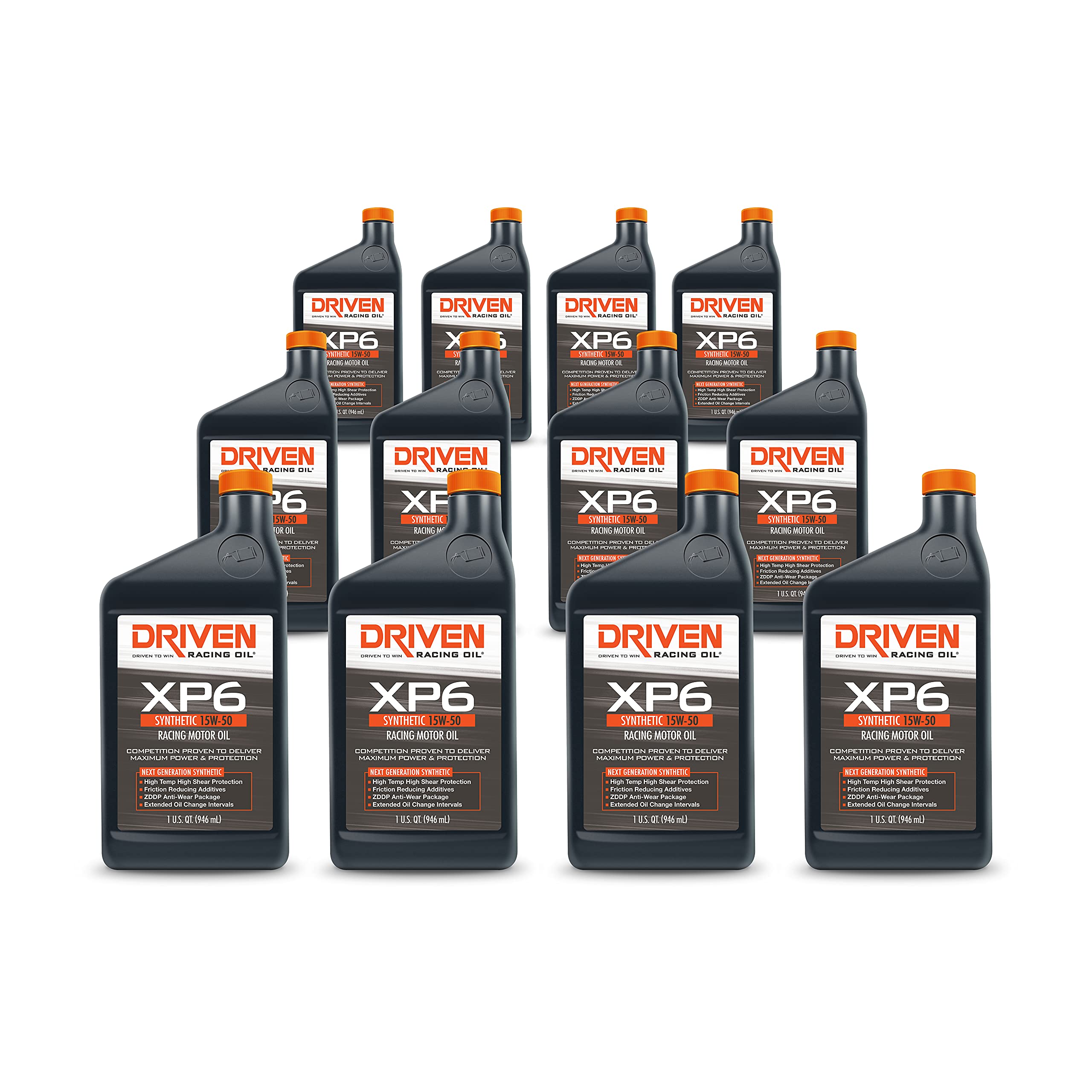 Driven Racing Oil XP6 Full Synthetic 15W-50 Motor Oil - 12 Quart Case (12 x 1 Quart Bottles) - High Performance Engine Protection for Racing, Classic Cars & High Mileage Vehicles - Ideal for Track Days, Drag Racing & Extreme Driving Conditions