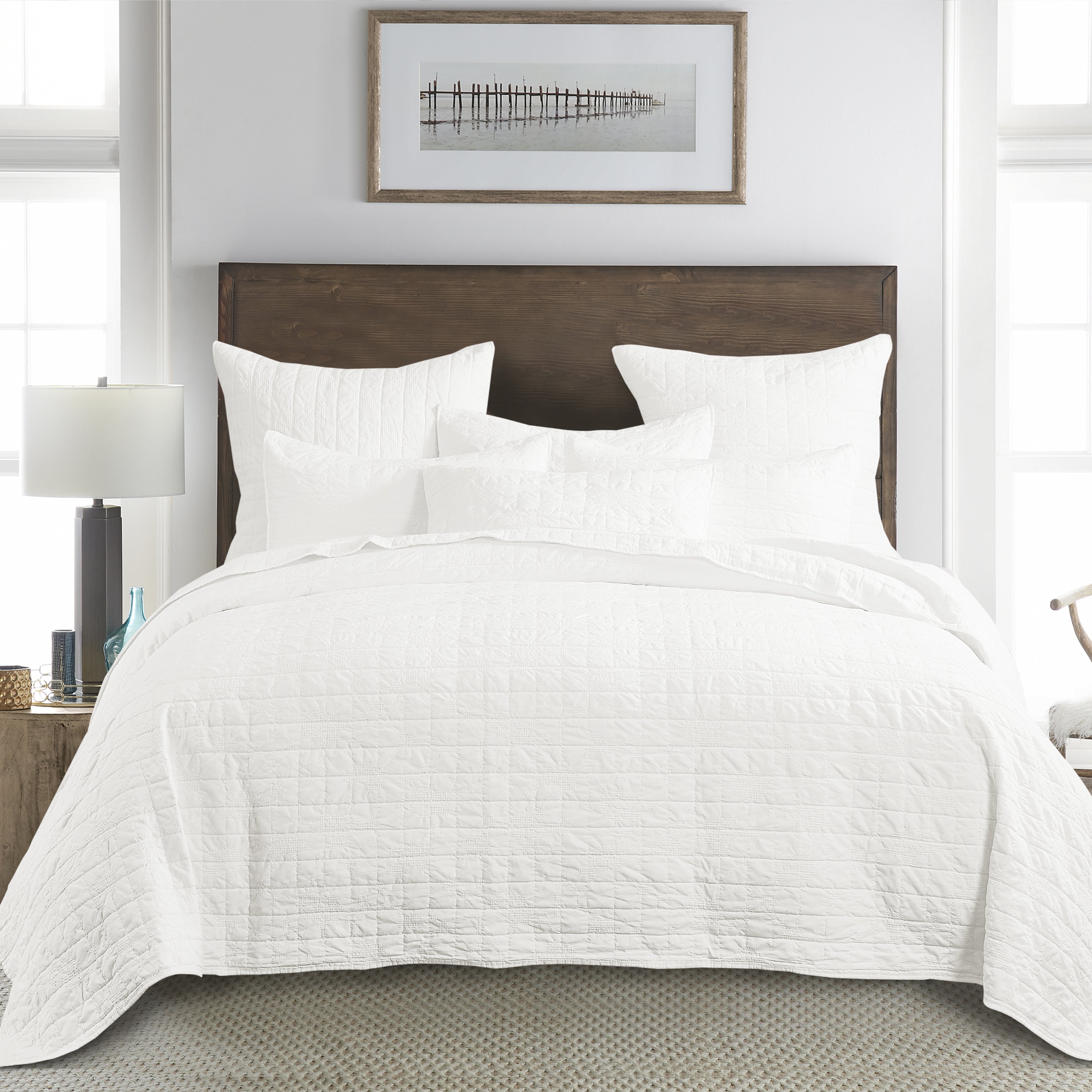 Bowie White Bedspread Set - Queen Size Luxury Cotton Bedding with Embroidered Design - Perfect for Master Bedroom, Guest Room & Cozy Home Decor