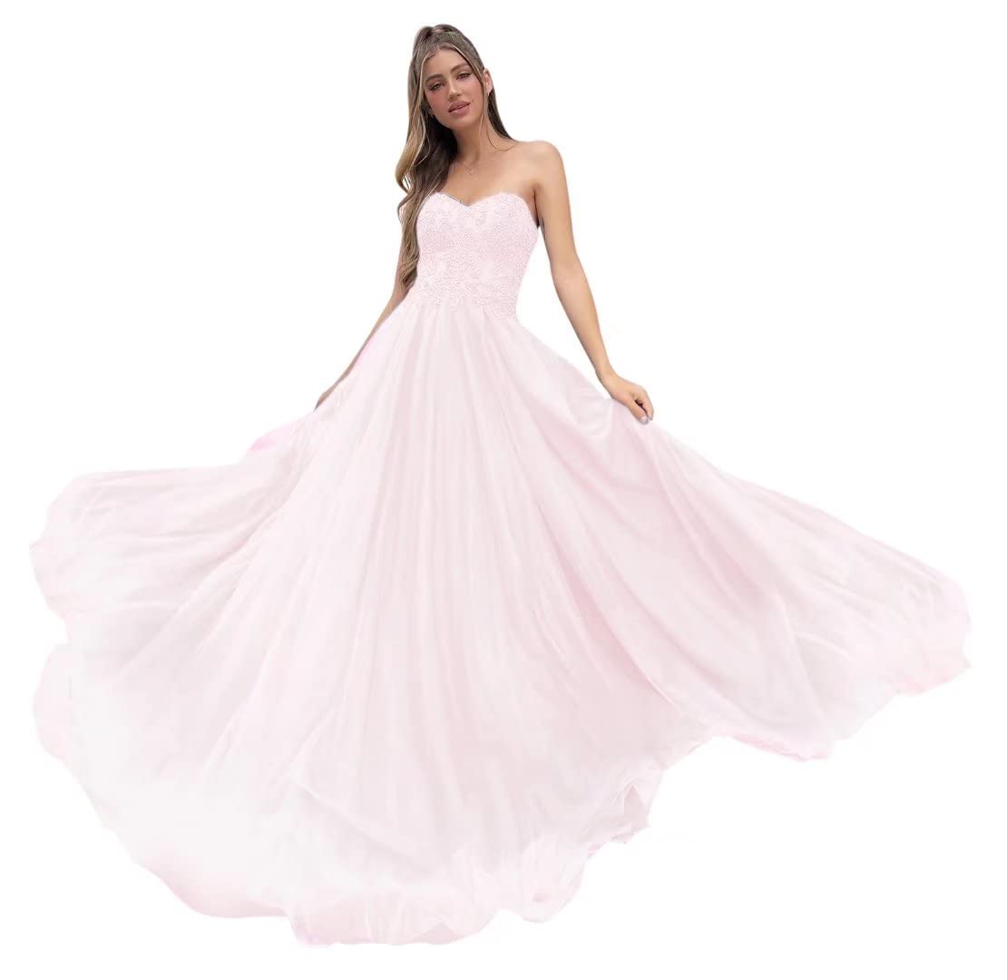 VinBridal Women's Elegant Sweetheart Strapless A-Line Prom Dress with Beaded Tulle - Floor Length Formal Gown for Homecoming, Wedding Guest & Special Occasions