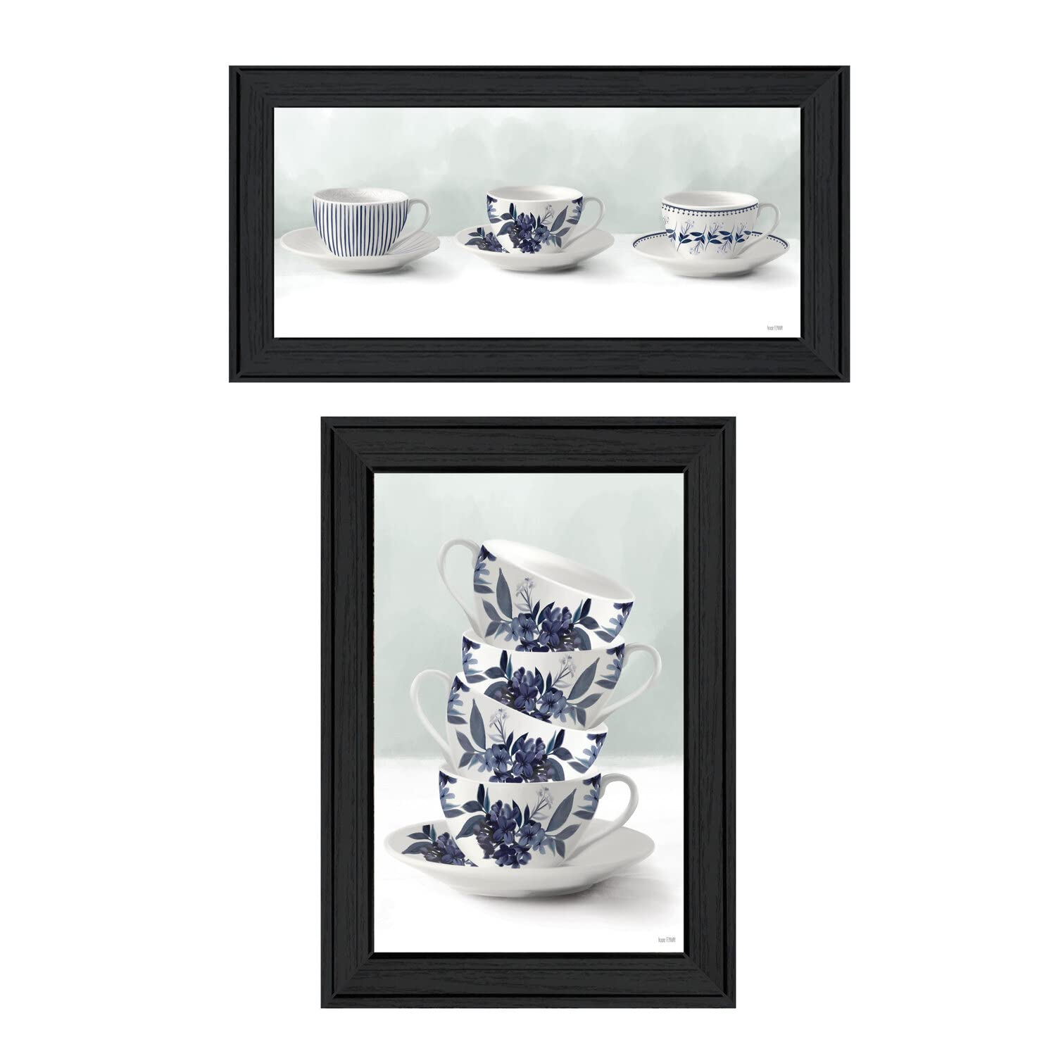 Artisan House Fenway Print Tea Tower with Cups & Saucers - Wooden Multi-Color Wall Art for Kitchen Decor & Afternoon Tea Parties