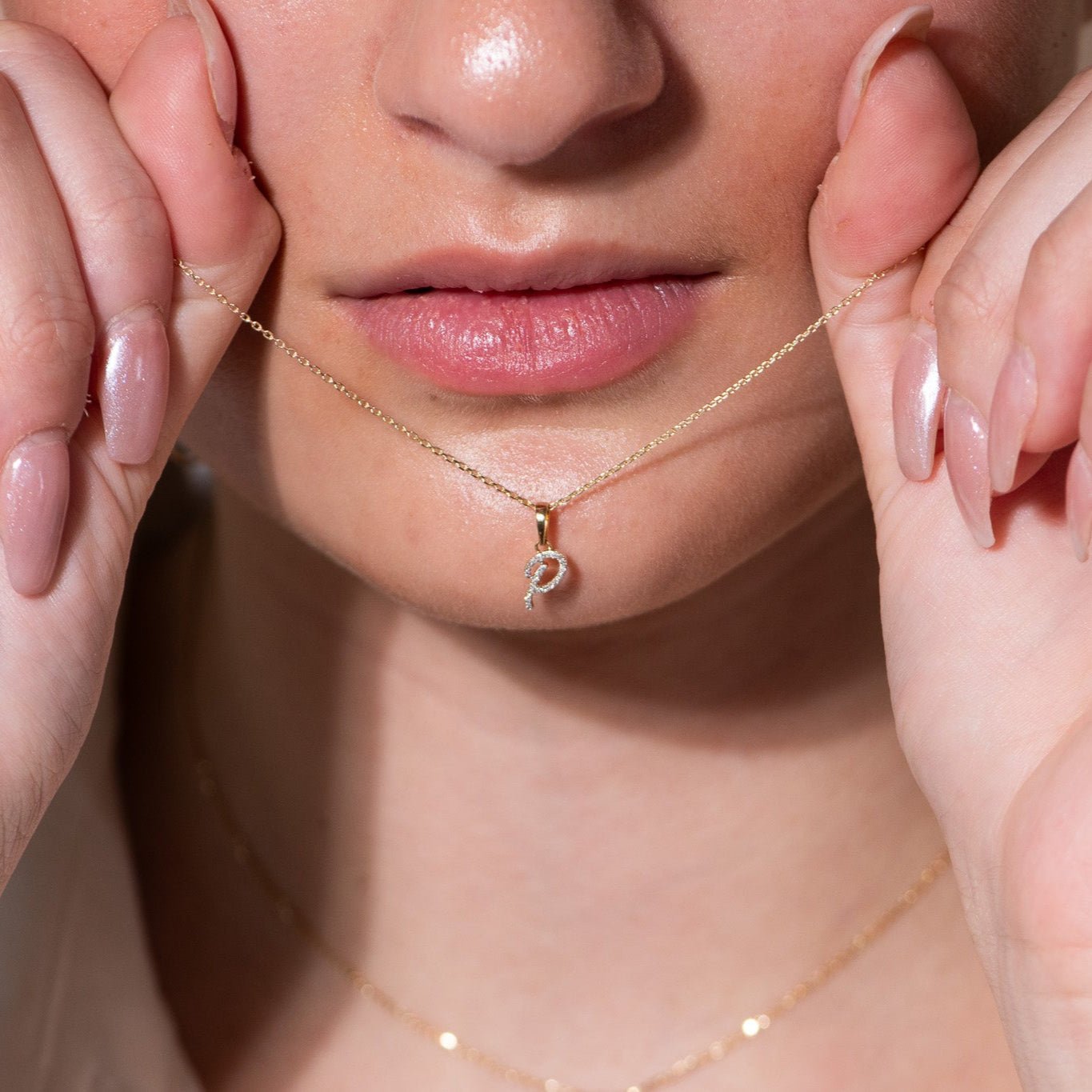 14K Solid Yellow Gold Cursive Diamond Initial Necklace - Personalized Monogram Jewelry for Women, Gift for Her, Birthday, Anniversary, Valentine's Day