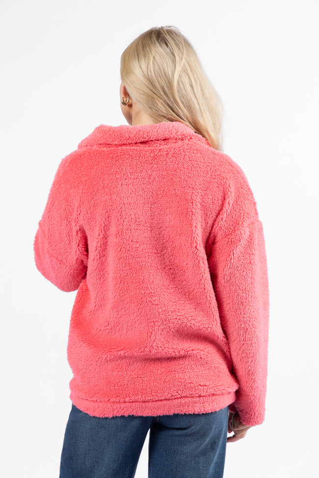Stay Here Coral Sherpa Pullover - Cozy Fleece Hoodie for Women & Men | Winter Warmth & Outdoor Comfort | Perfect for Camping, Hiking & Casual Wear