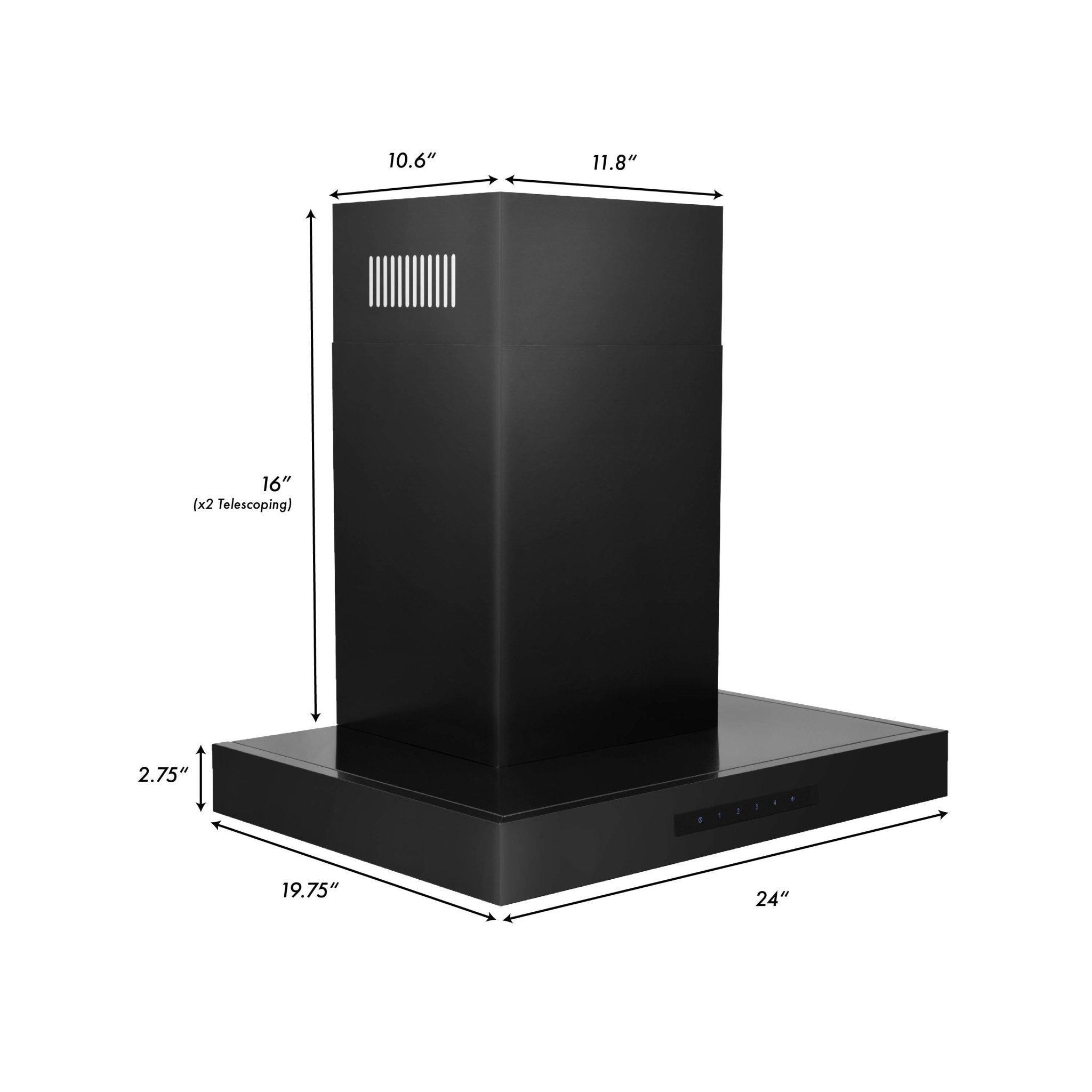 ZLINE BSKEN Black Stainless Steel Convertible Wall Mount Range Hood - Powerful Kitchen Ventilation for Gas Stoves & Cooking Areas