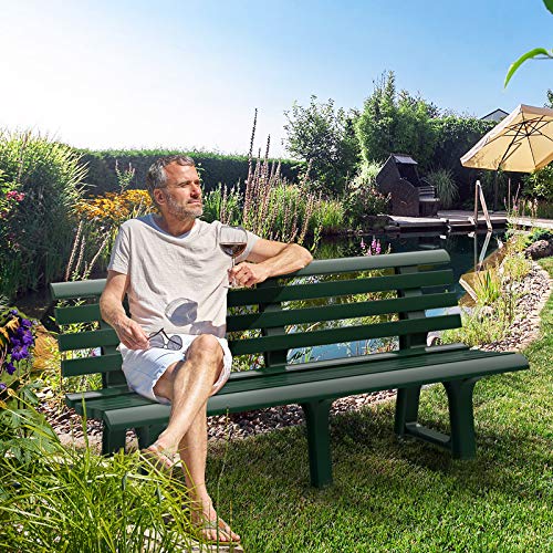 CASARIA® Orchidea 3-Seater Garden Bench - Durable Plastic Outdoor Furniture for Patio, Deck, Balcony - Weather-Resistant Green Bench (145cm) - Perfect for Relaxing in Gardens, Backyards & Outdoor Spaces