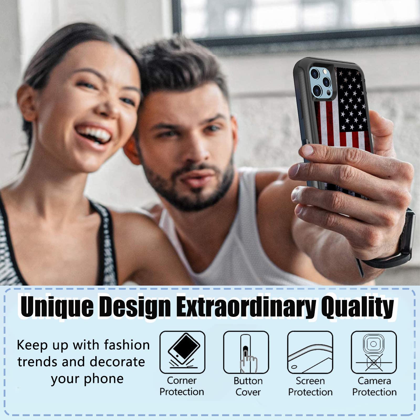 Shockproof iPhone 13 Pro Max Case with Screen Protector | Heavy Duty Protective Cover for Men & Boys | Patriotic Old American Flag Design | 6.7 Inch | Perfect for Outdoor Activities, Travel & Daily Protection