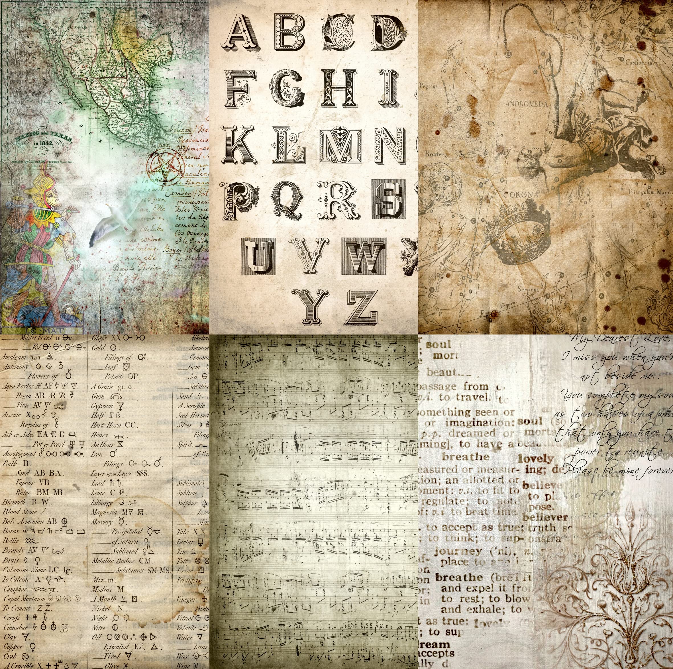 Antique Wall Stencils - 6 Pack 8 x 10.5 Inch Mulberry Rice Paper with Visible Fibers (30gsm) for Decoupage, Scrapbooking & Home Decor | Perfect for DIY Crafts, Wall Art & Vintage Background Projects