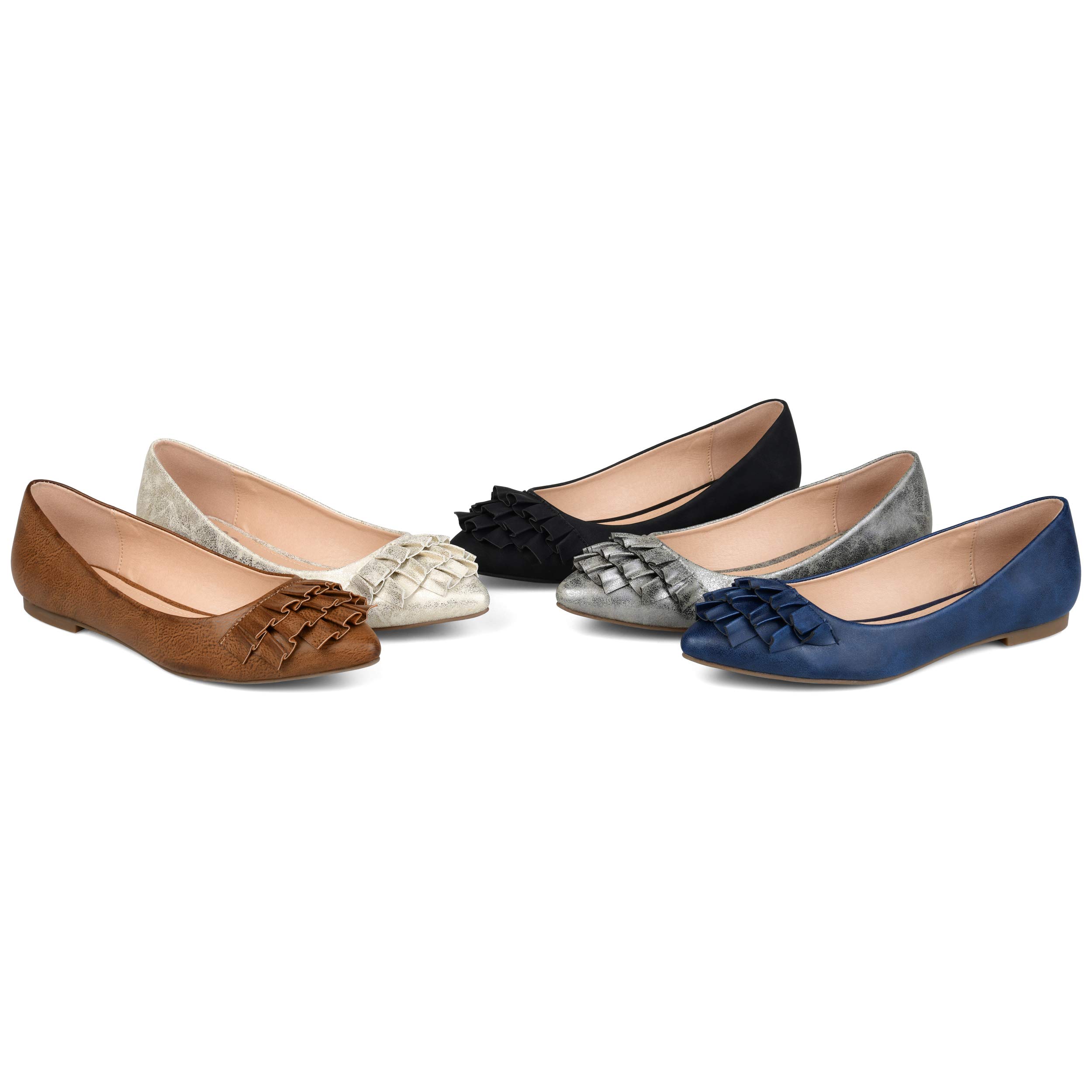 Journee Collection Women's Judy Faux Leather Ballet Flats - Tan Size 9.5 Medium (B,M) | Comfortable Slip-On Shoes for Work, Travel & Casual Outfits