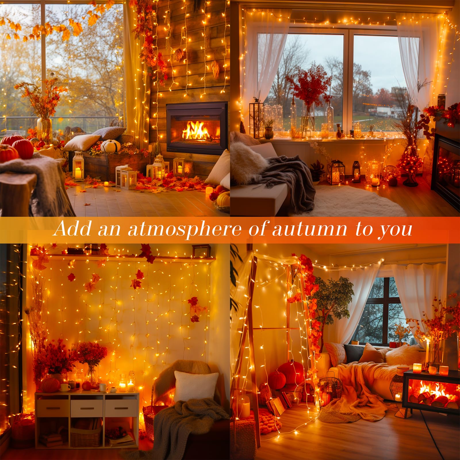 JMEXSUSS 500 LED Orange Christmas Lights Outdoor - 163FT Waterproof String Lights with 8 Modes, Clear Wire for Indoor & Outdoor Fall Decorations, Thanksgiving, Halloween, Porch, Room, Garden, Party, Wedding, and Holiday Lighting