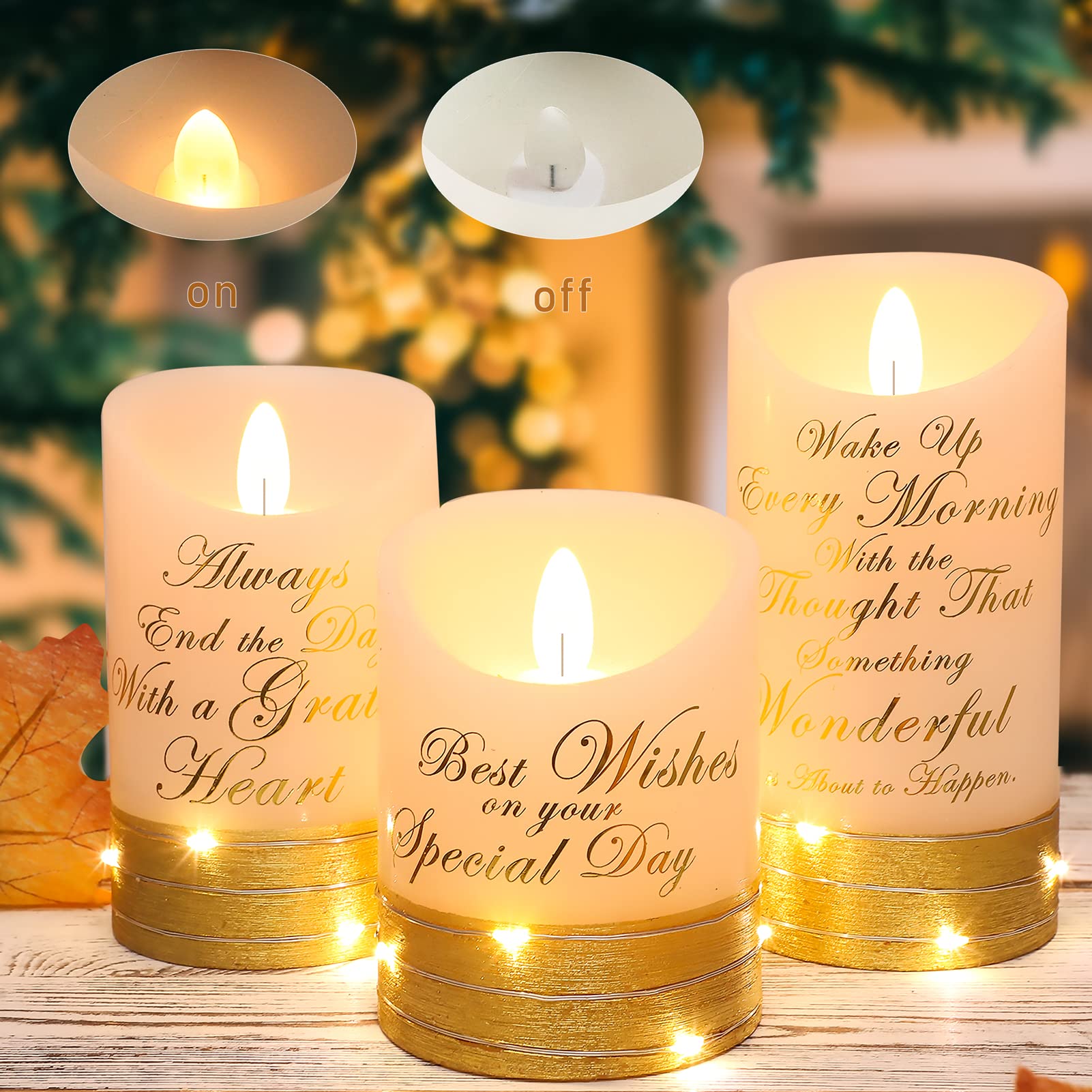 Golden LED Flameless Candles with Remote - Flickering Prayer Lights for Bedroom Decor