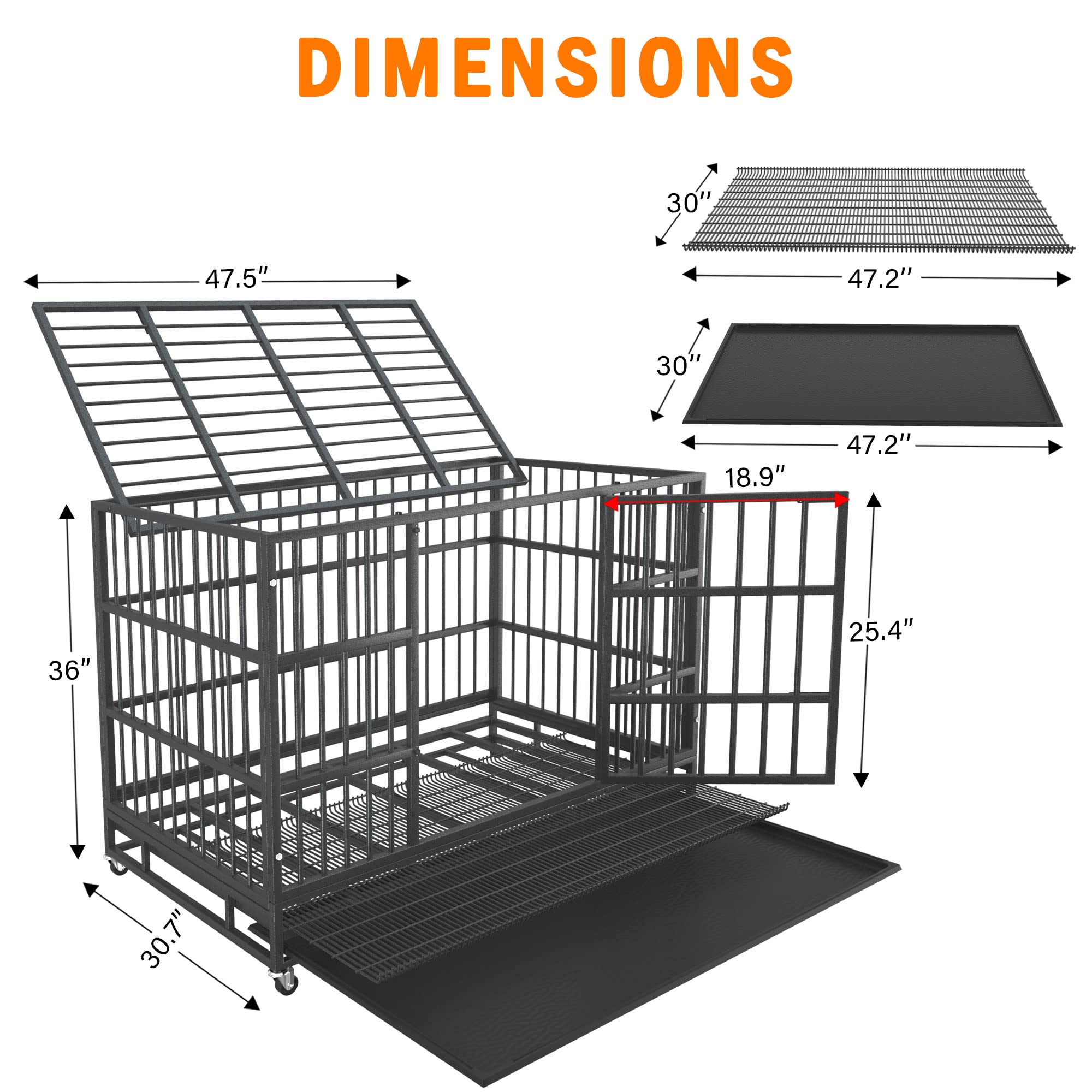 48/42/38 Inch Heavy Duty Dog Crate Cage with Wheels - Indestructible & Escape Proof Steel Kennel for Large Dogs - XL XXL Extra Large Pet Crate with Double Door, Sturdy Locks & Removable Tray - Perfect for Indoor Use, Travel & High Anxiety Dogs (Ideal for Home, Vet Visits & Car Trips)