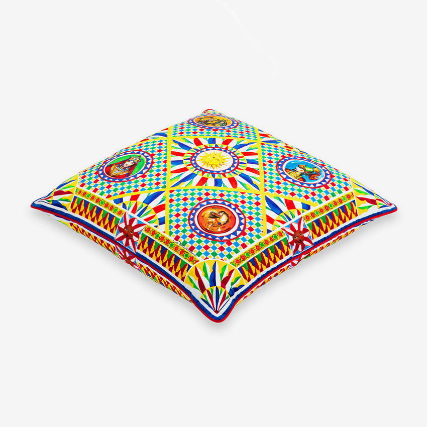 Dolce & Gabbana Casa Carretto Sicilian Velvet Large Decorative Throw Pillow Cushion - Luxury Home Decor for Sofa, Bed & Living Room