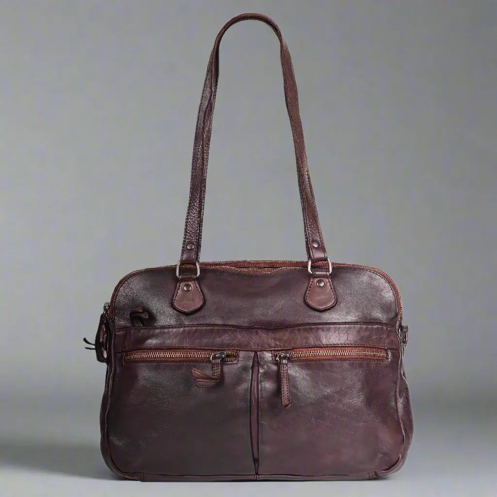 Premium MET Leather Handbag for Women - Dual Handle Shoulder Bag with Front Zipper Pockets | Stylish Work Tote, Office Bag & Everyday Purse for Professional Women