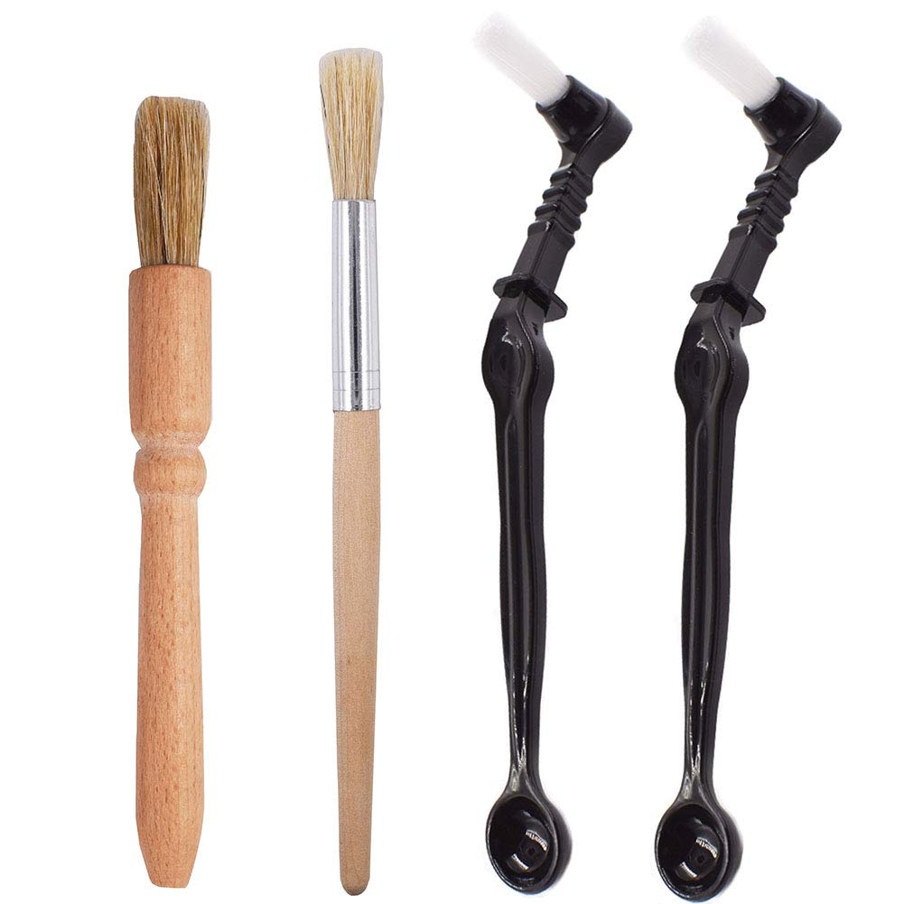 4-Piece Coffee Brush Set for Espresso Machine Cleaning - Includes Wooden Brush for Grinders & Nylon Brush for Group Head - Perfect for Home Baristas & Coffee Shop Maintenance