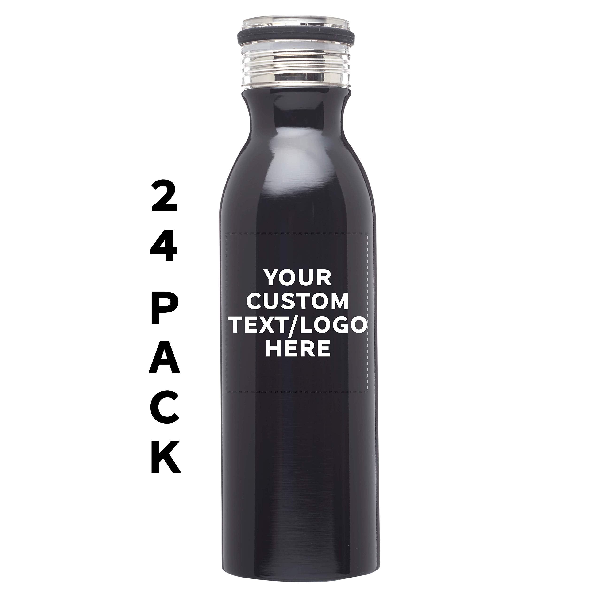 Echo 20 oz Custom Stainless Steel Water Bottles - Double Wall Insulated Bulk Pack of 24 - Personalized Black Drinkware for Coffee, Soda, Hot & Cold Beverages - Perfect for Office, Gym, Camping & Outdoor Activities