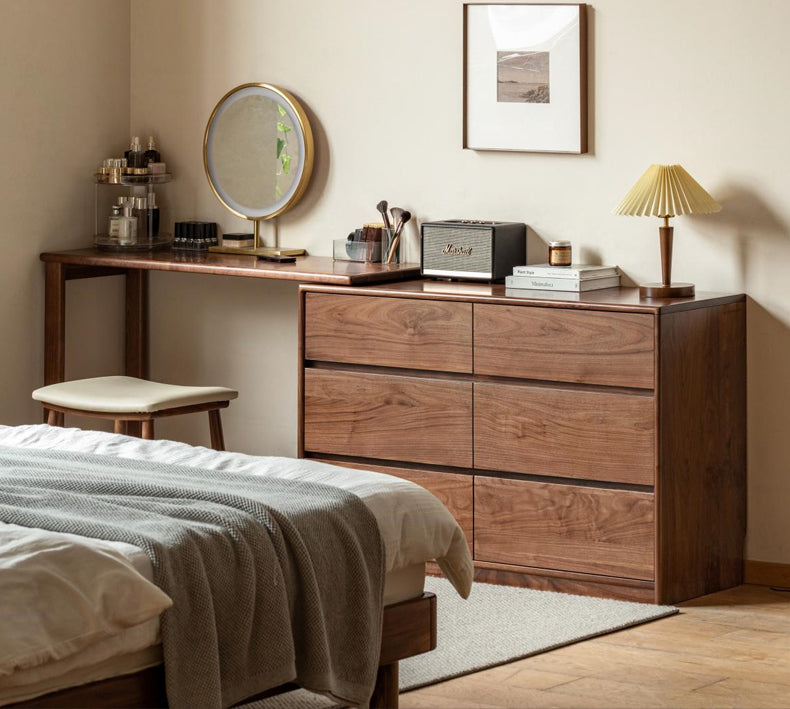 Premium Black Walnut Solid Wood Extendable Vanity Dressing Table with Mirror - Perfect for Bedroom, Bathroom & Makeup Organization
