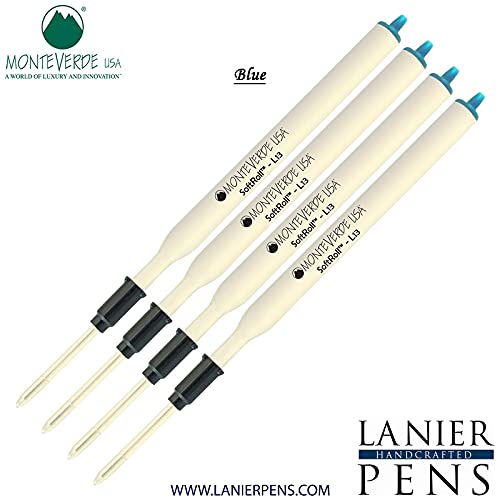 Monteverde Soft Roll Ballpoint Ink Refill 4-Pack - L13 Paste Ink Refills Compatible with Lamy Style Pens - Medium Tip 0.7mm Blue Ink - Perfect for Office, School & Everyday Writing