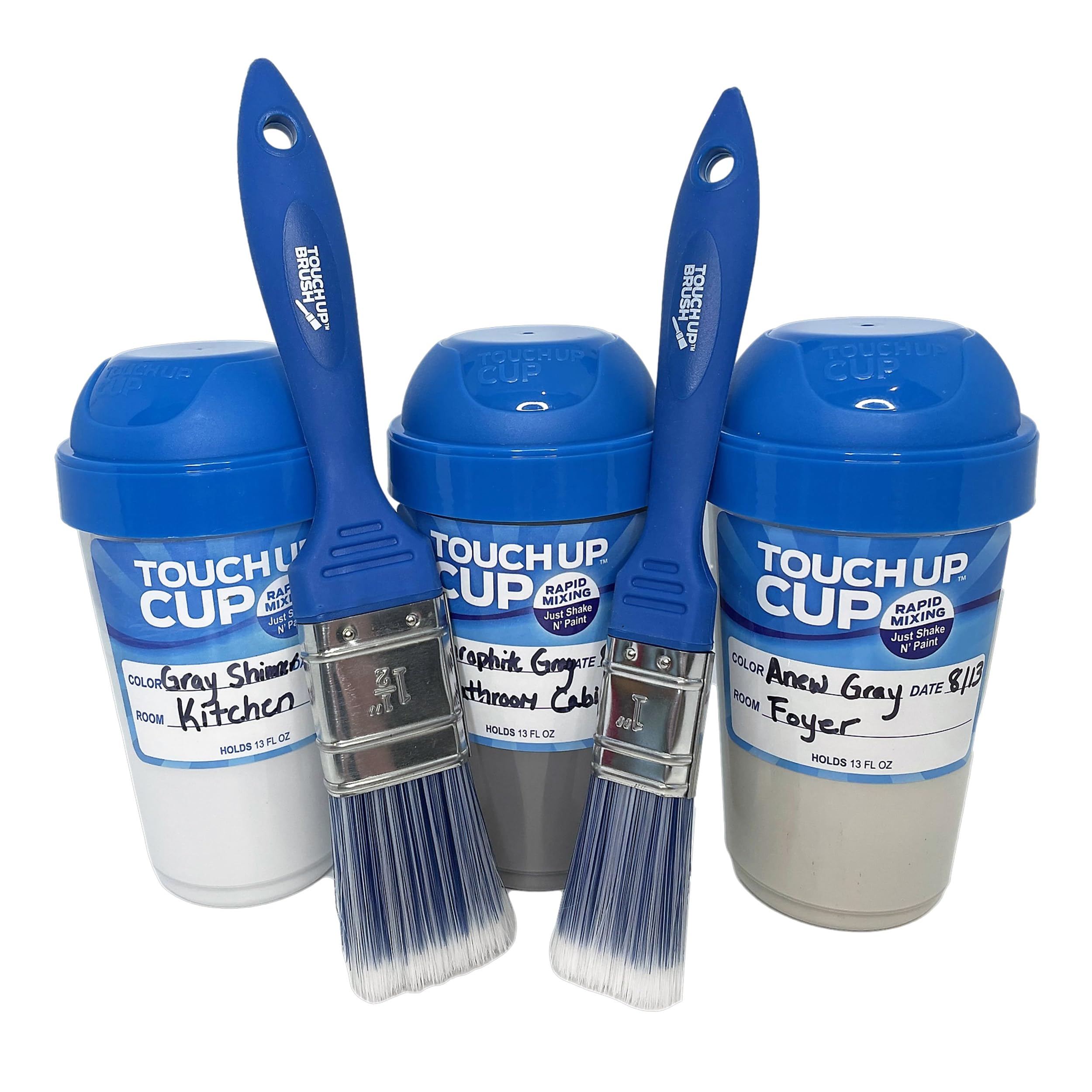 Touch Up Paint Storage Containers with Lids & Brushes Set - 3 Plastic Paint Cups & 2 Brushes for Home Improvement, DIY Projects, Wall Repair - As Seen on Shark Tank