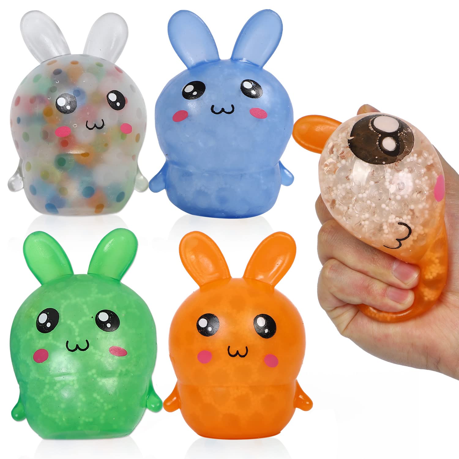4 Pack Easter Bunny Rabbit Squishy Stress Balls - Sensory Fidget Toys for Anxiety Relief & Stress Management - Perfect for Easter Party Favors, Classroom Rewards & Office Desk Accessories