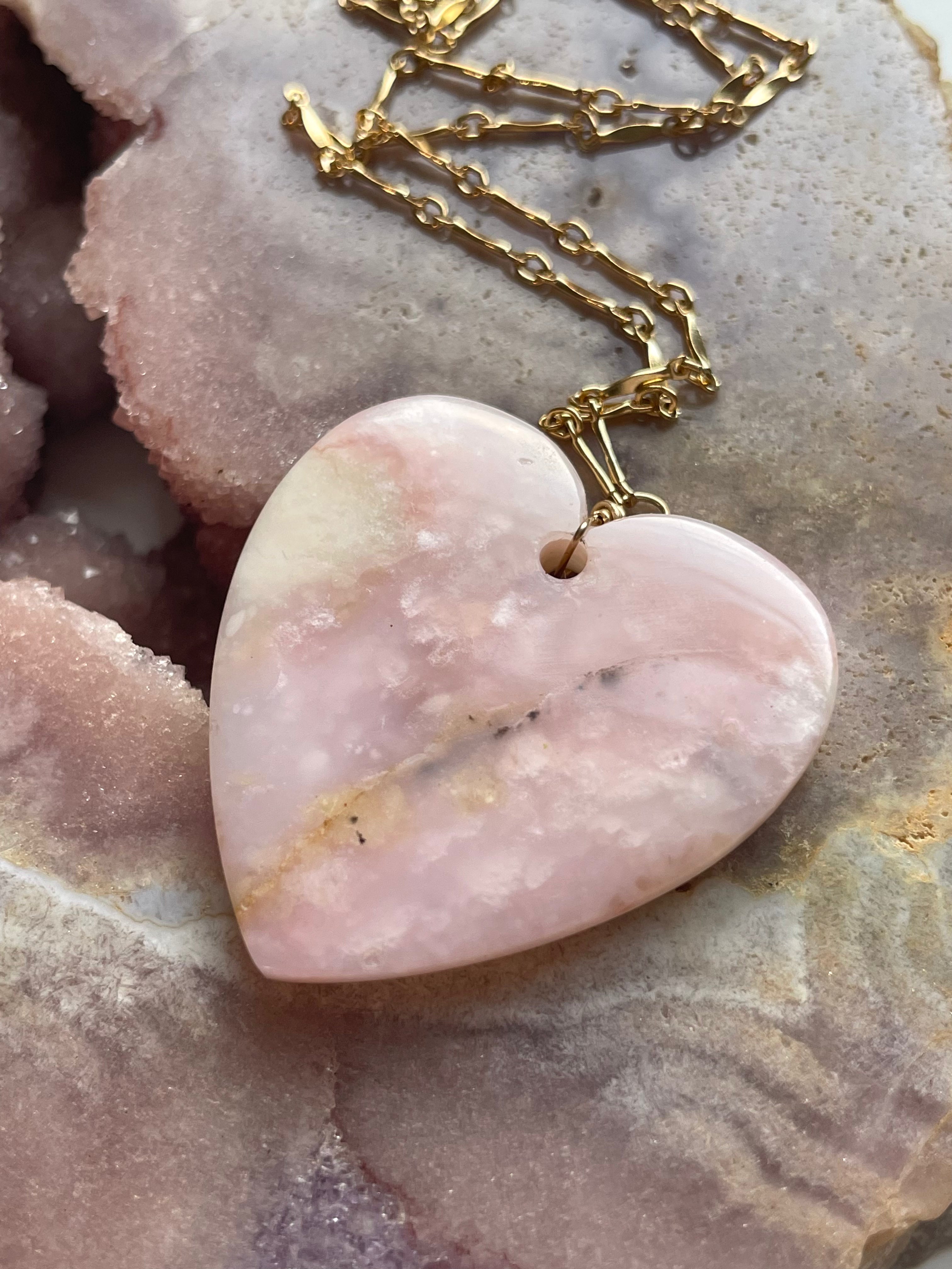 Pink Opal Heart Pendant Necklace for Women - Genuine Gemstone Jewelry Gift for Valentine's Day, Anniversary & Everyday Elegance