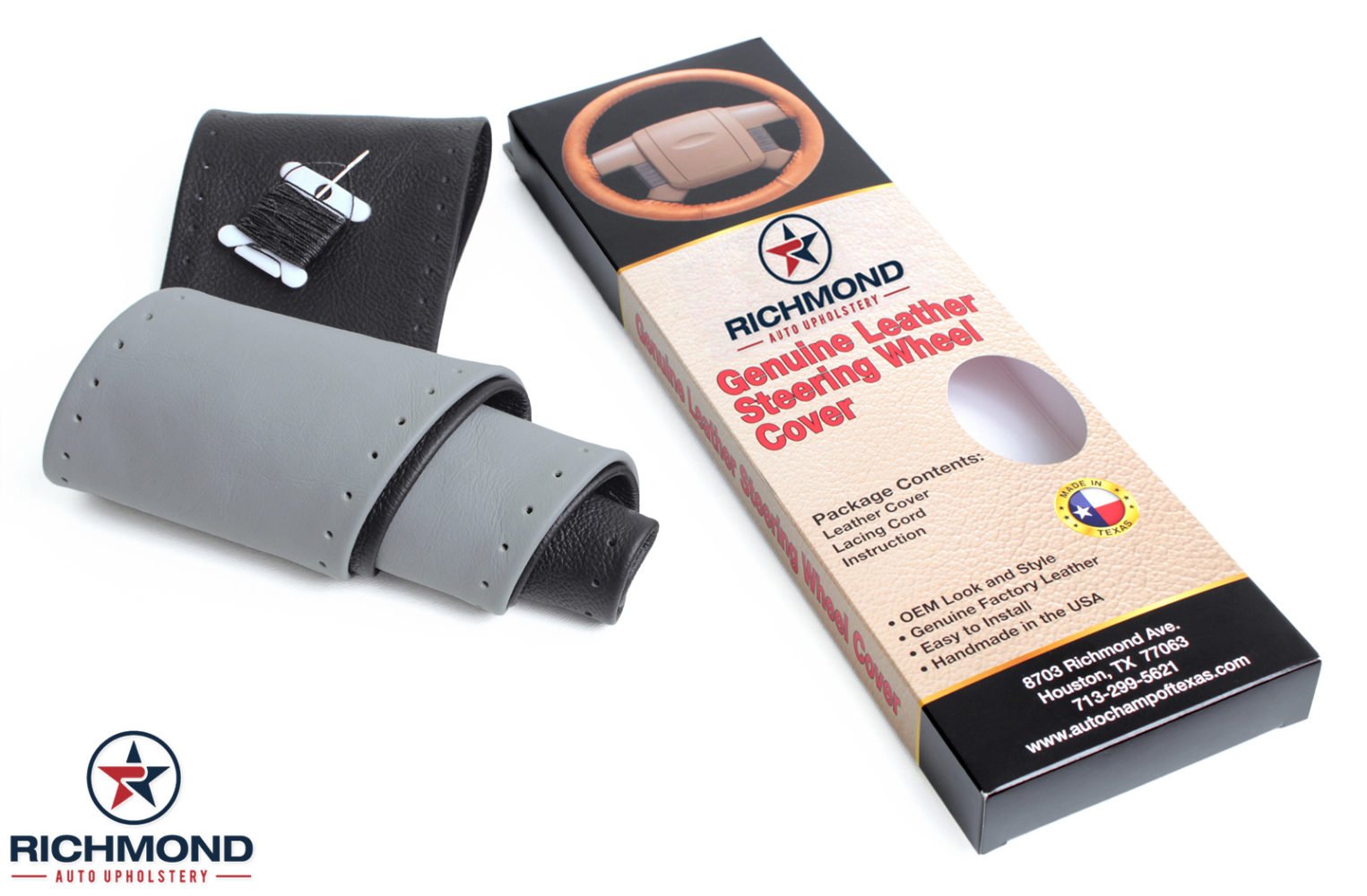 2006 Lincoln Mark LT Genuine Leather Steering Wheel Cover - Black & Gray for Enhanced Grip & Comfort - Perfect for Daily Commuting & Long Road Trips