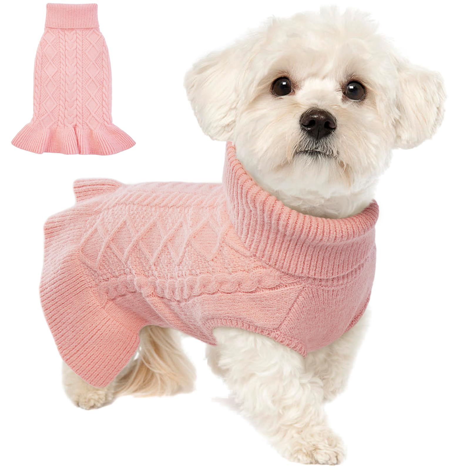Lelepet Cable Knit Dog Sweater for Large Dogs - Warm Christmas Pullover Dress for Dachshund, Shih Tzu - Cozy Winter Pet Clothing for Girls & Puppies - Perfect for Fall Walks & Holiday Photos