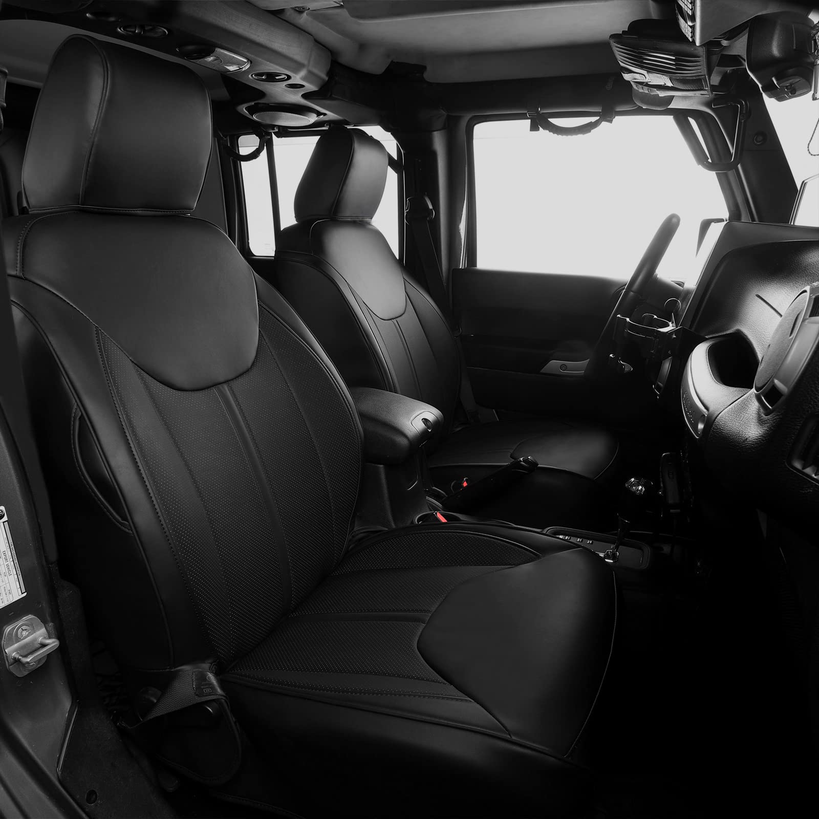 Premium PU Leather Car Seat Covers for 2013-2017 Jeep Wrangler JK 4-Door - Front & Rear Seat Protectors - Black Custom Fit Accessories for Off-Roading, Daily Commute & Adventure Trips