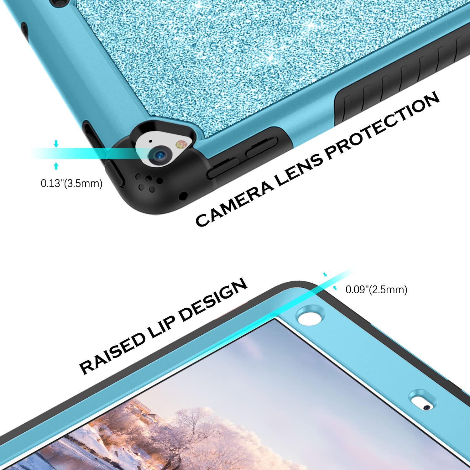 YINLAI Shockproof Protective Case for iPad 9.7 Inch (6th/5th Gen & Air 2) - Glitter Bling Kickstand Cover for Kids, Women & Girls - Perfect for School, Travel & Daily Use - Blue