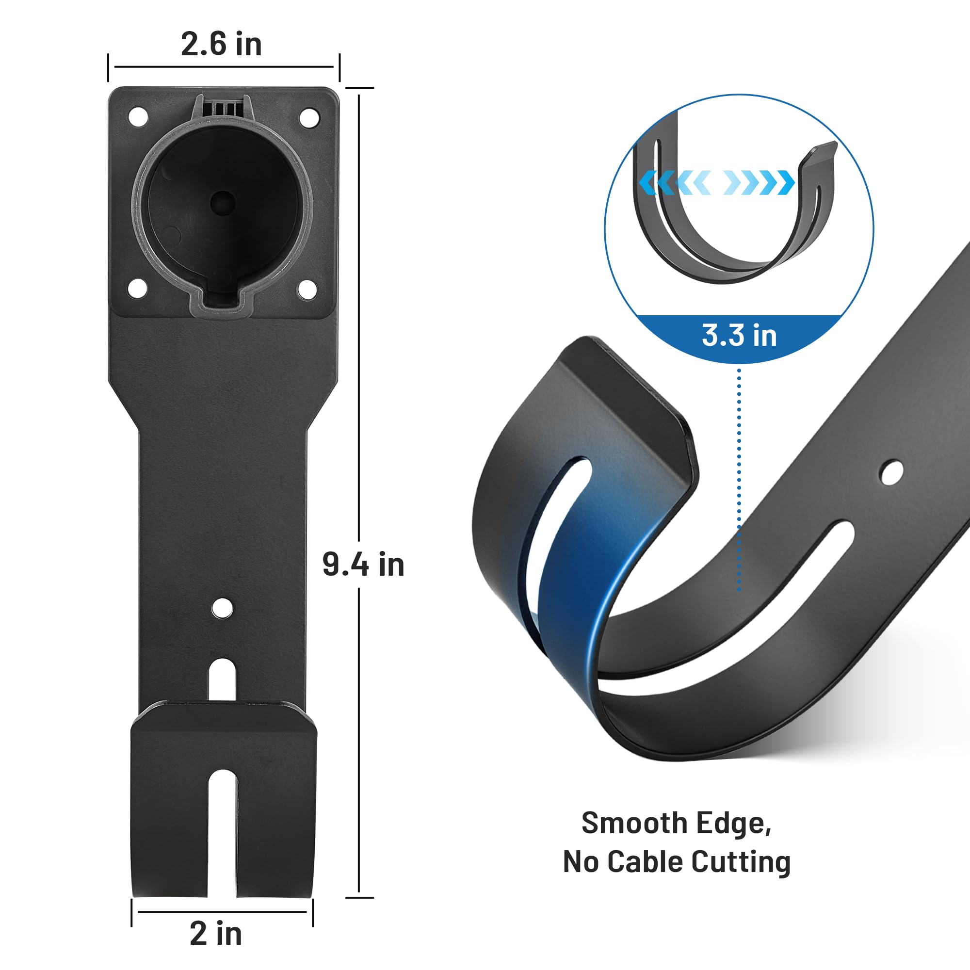 SAE J1772 EV Charger Holder - Wall Mount Nozzle Holster Dock & J-Hook Combo for Electric Vehicle Charging Cable Organization | Perfect for Home Garage, Workplace & Public Charging Stations
